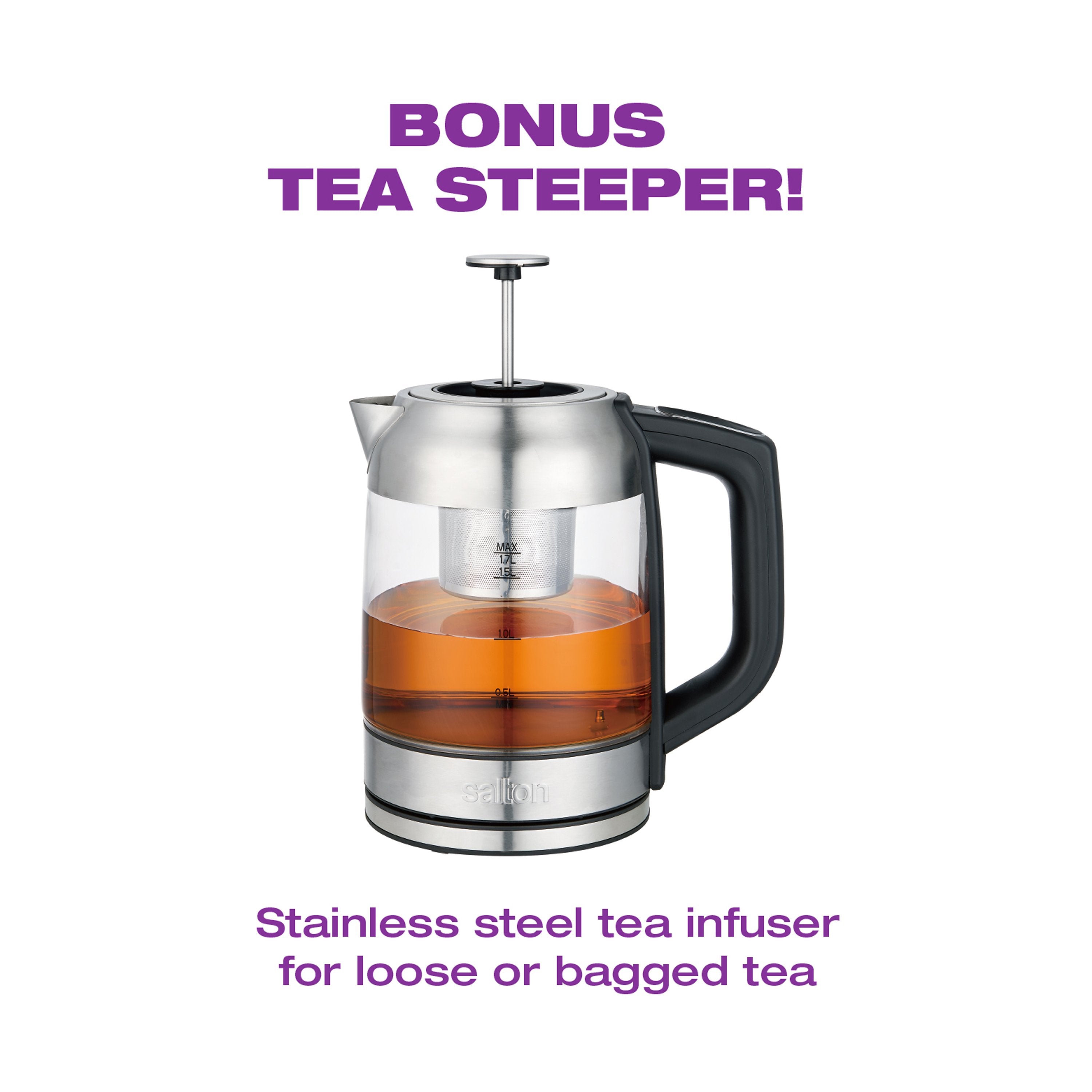Salton Temperature Control Kettle & Tea Steeper 1.7 L-Electric Kettles-DECOROLALA