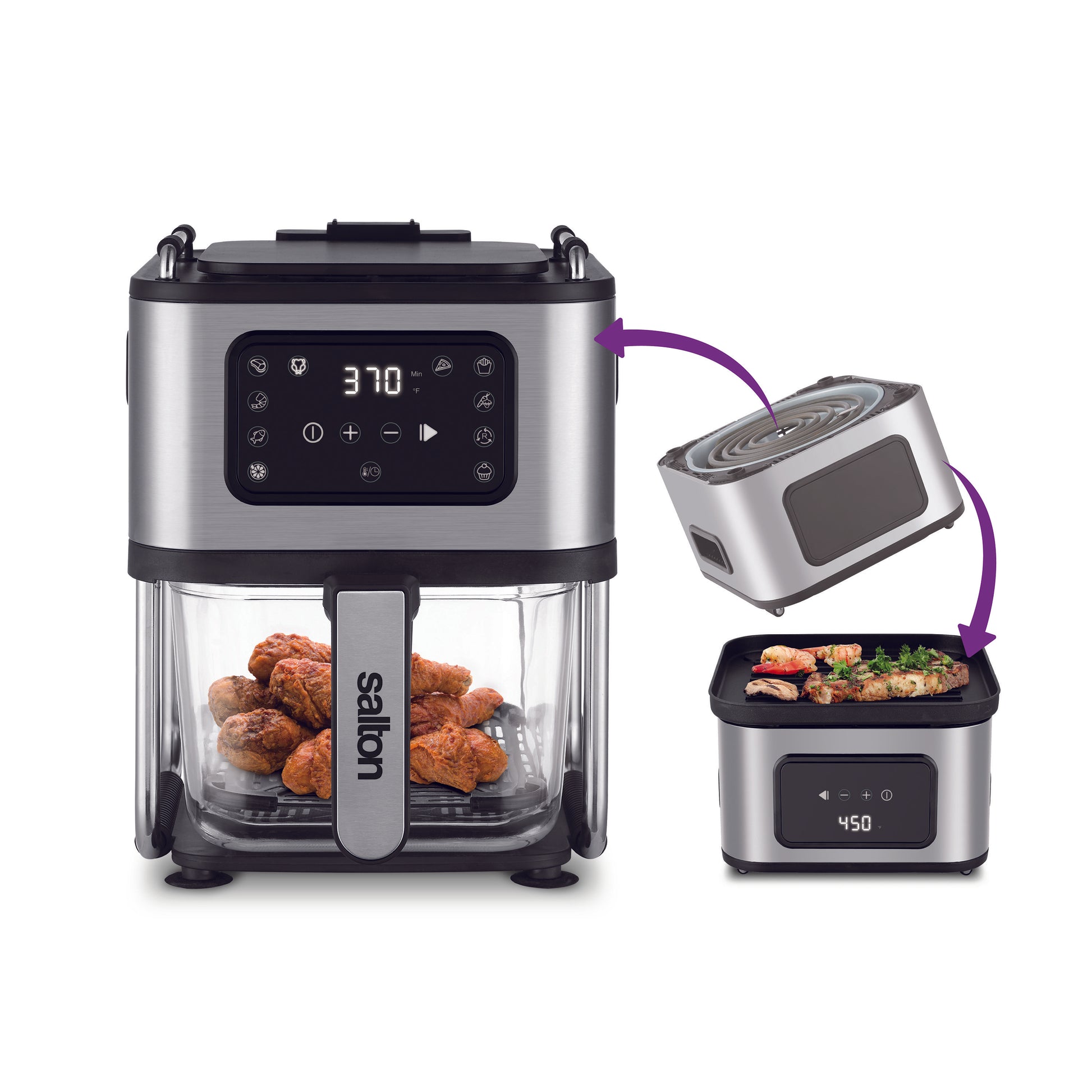 Salton Flip And Cook 3-In-1 Air Fryer, Grill & Dehydrator-Food Dehydrators-DECOROLALA