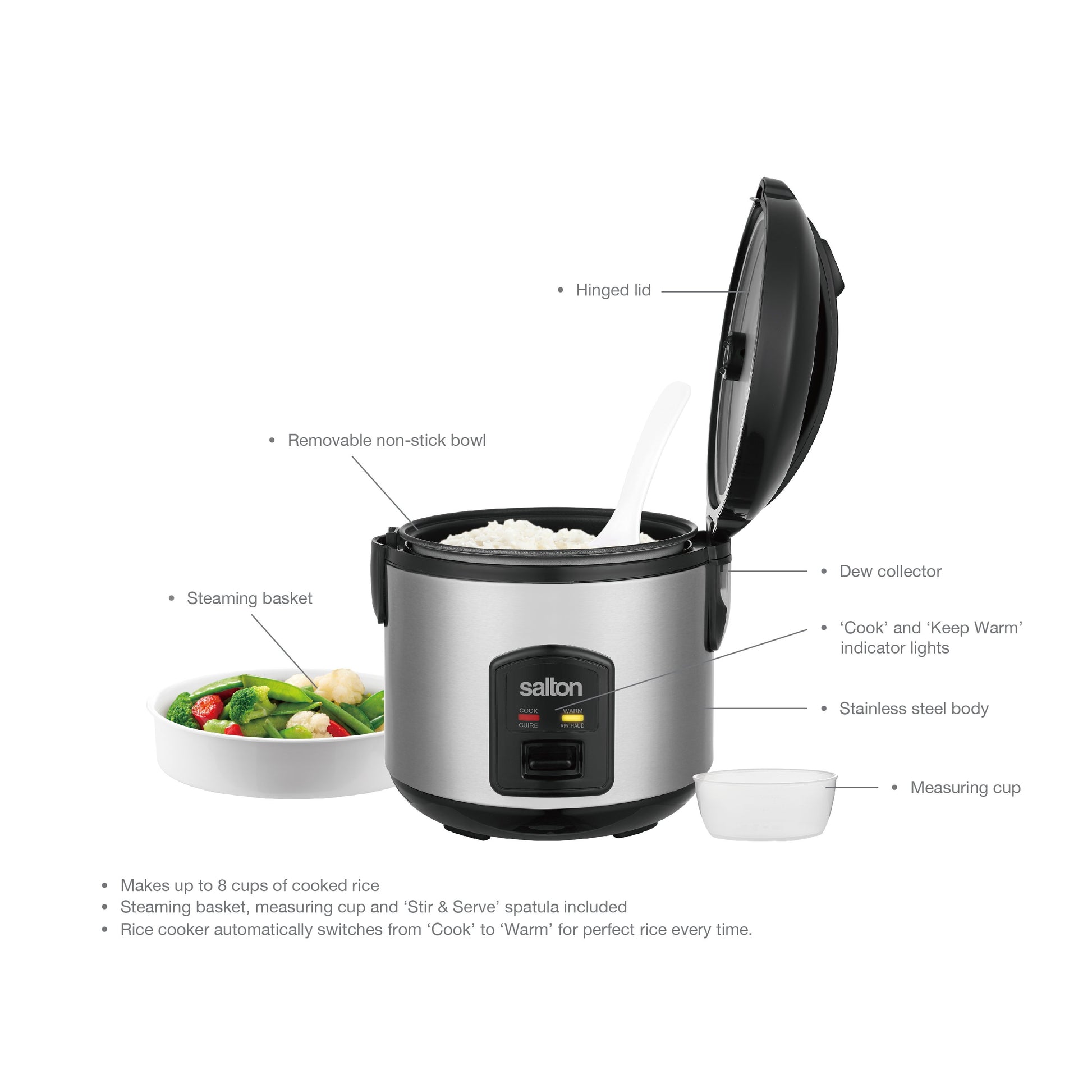Salton Automatic Rice Cooker & Steamer - 8 Cup-Rice Cookers-DECOROLALA