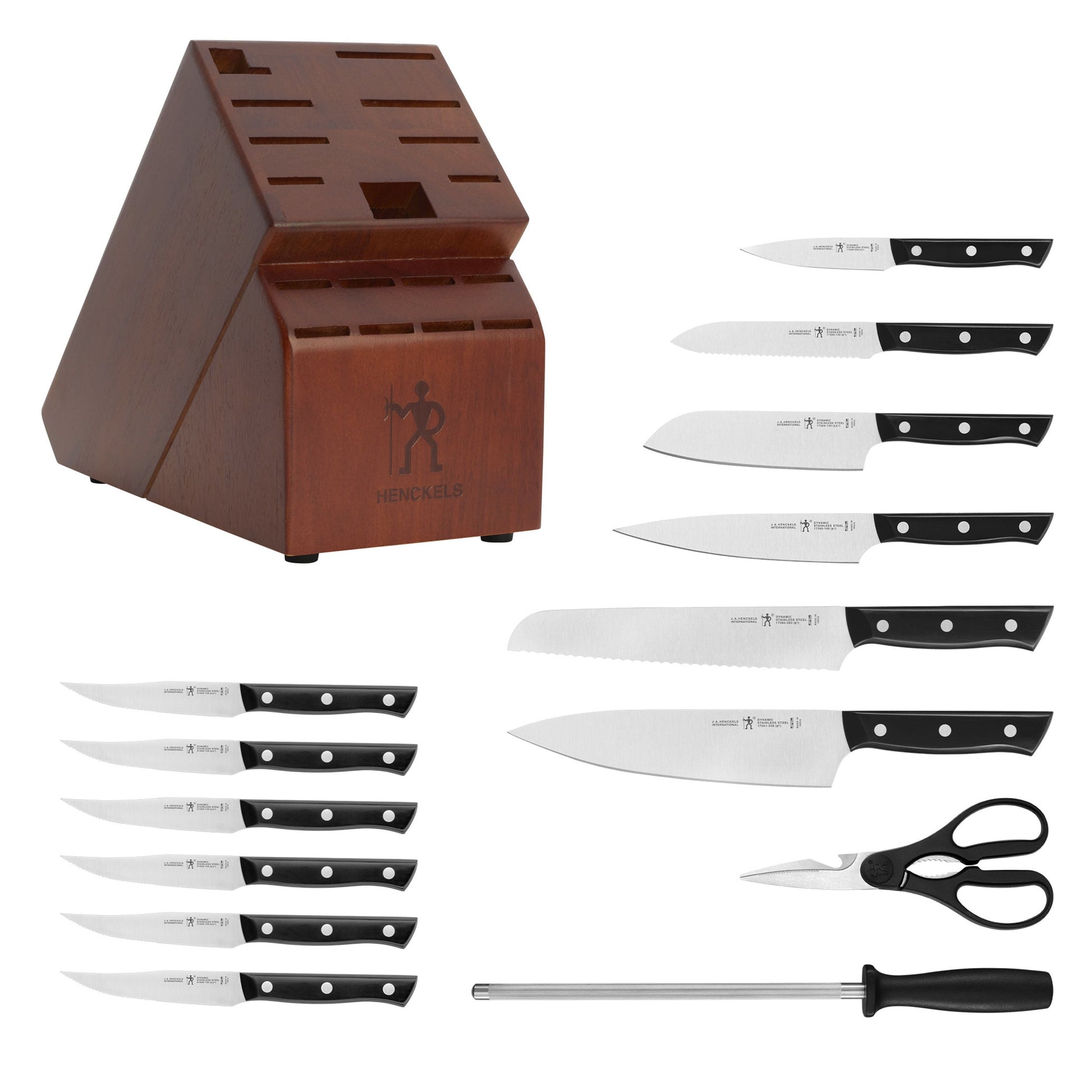 HENCKELS Dynamic 15 Piece Knife Block Set, Brown-Knife Blocks-DECOROLALA