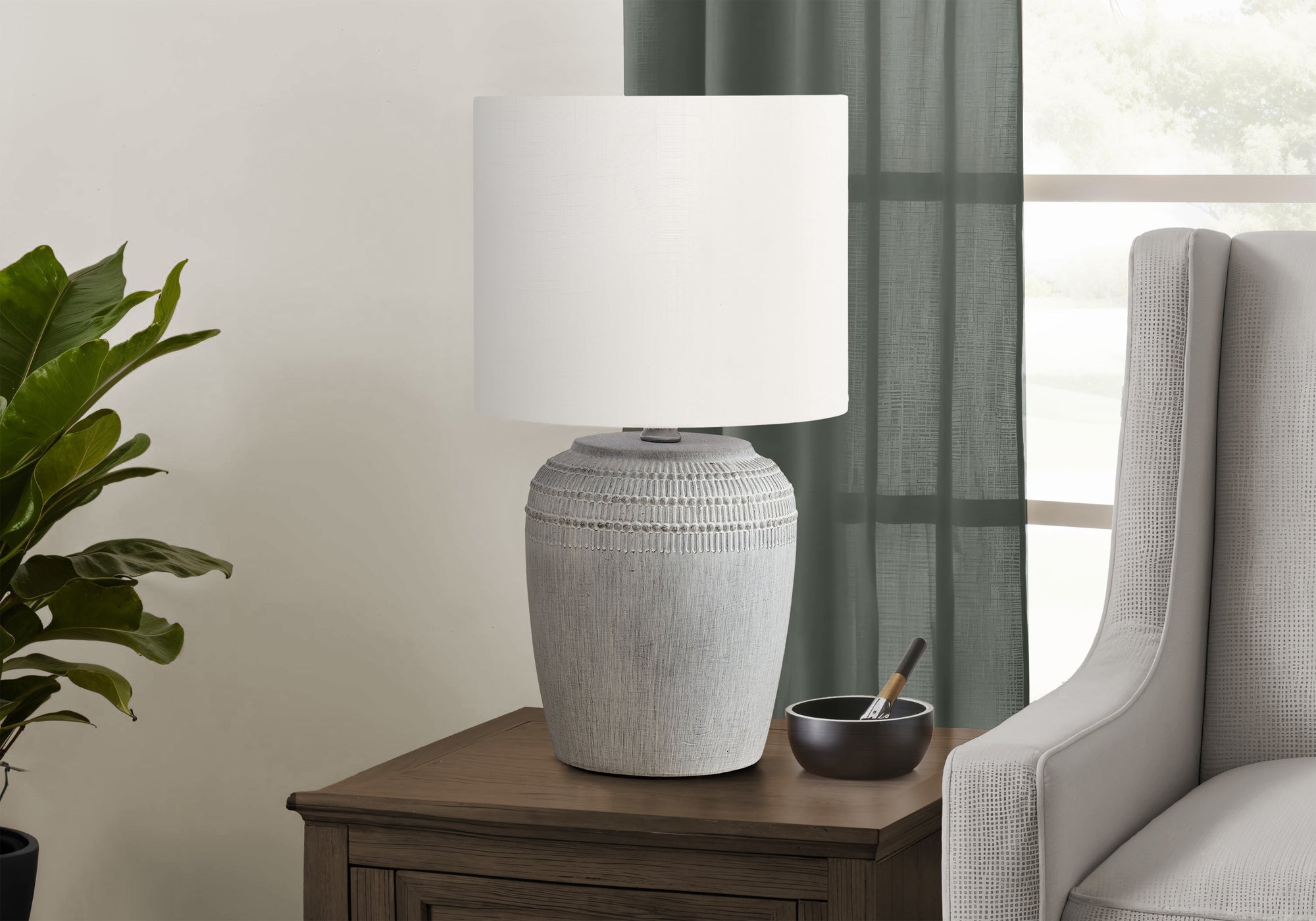 17"H Beige Ceramic Table Lamp with Ivory Shade-Lighting-DECOROLALA