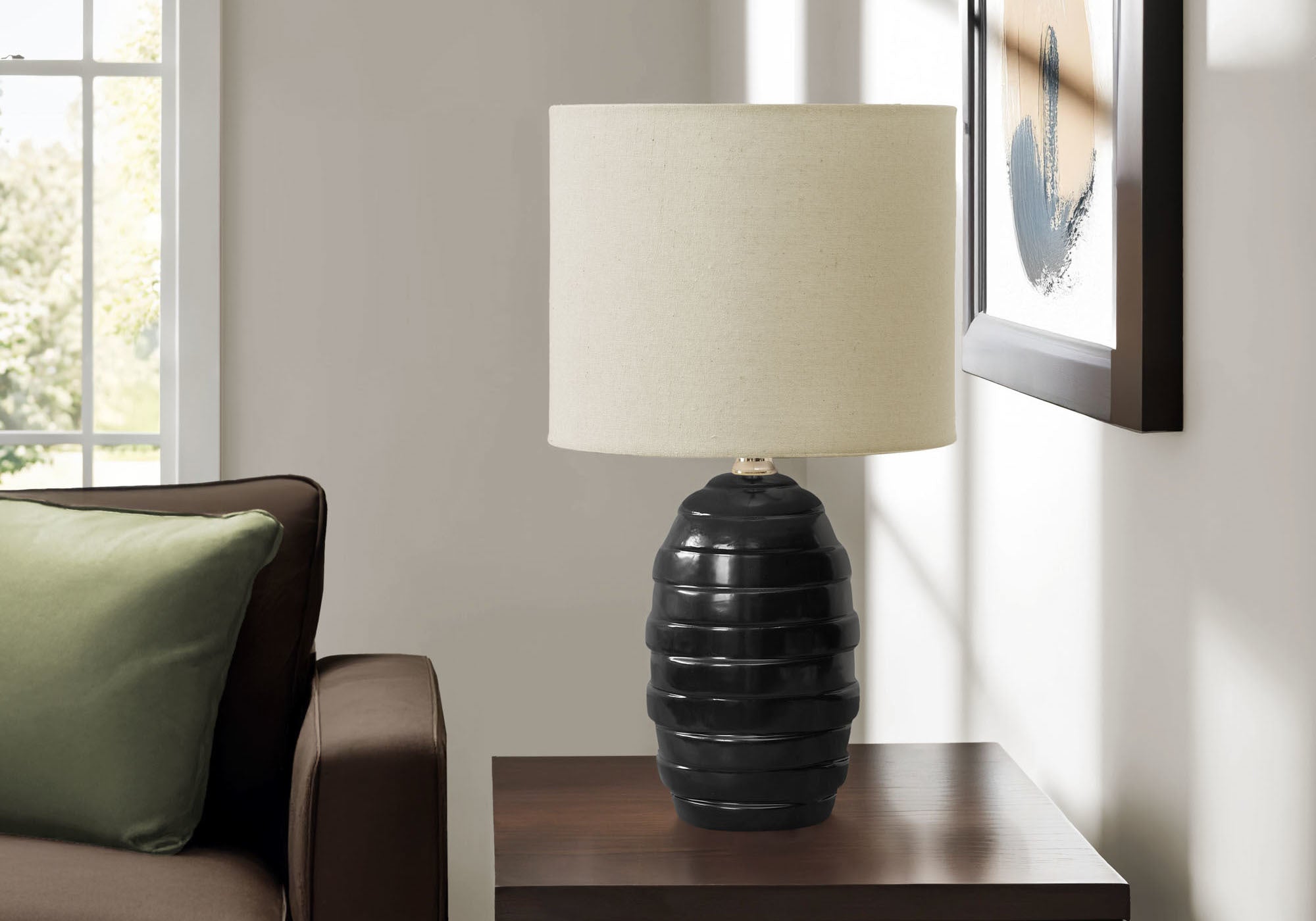 17"H Ivory Ceramic Table Lamp with Beige Shade-Lighting-DECOROLALA