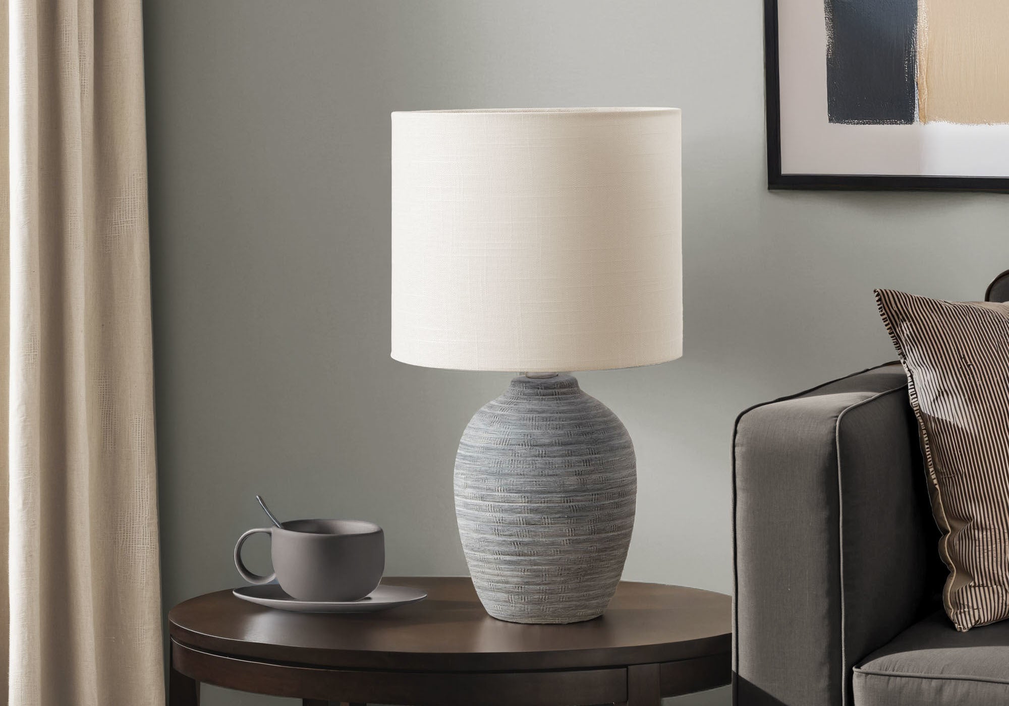 17"H Ivory Ceramic Table Lamp with Fabric Shade-Lighting-DECOROLALA