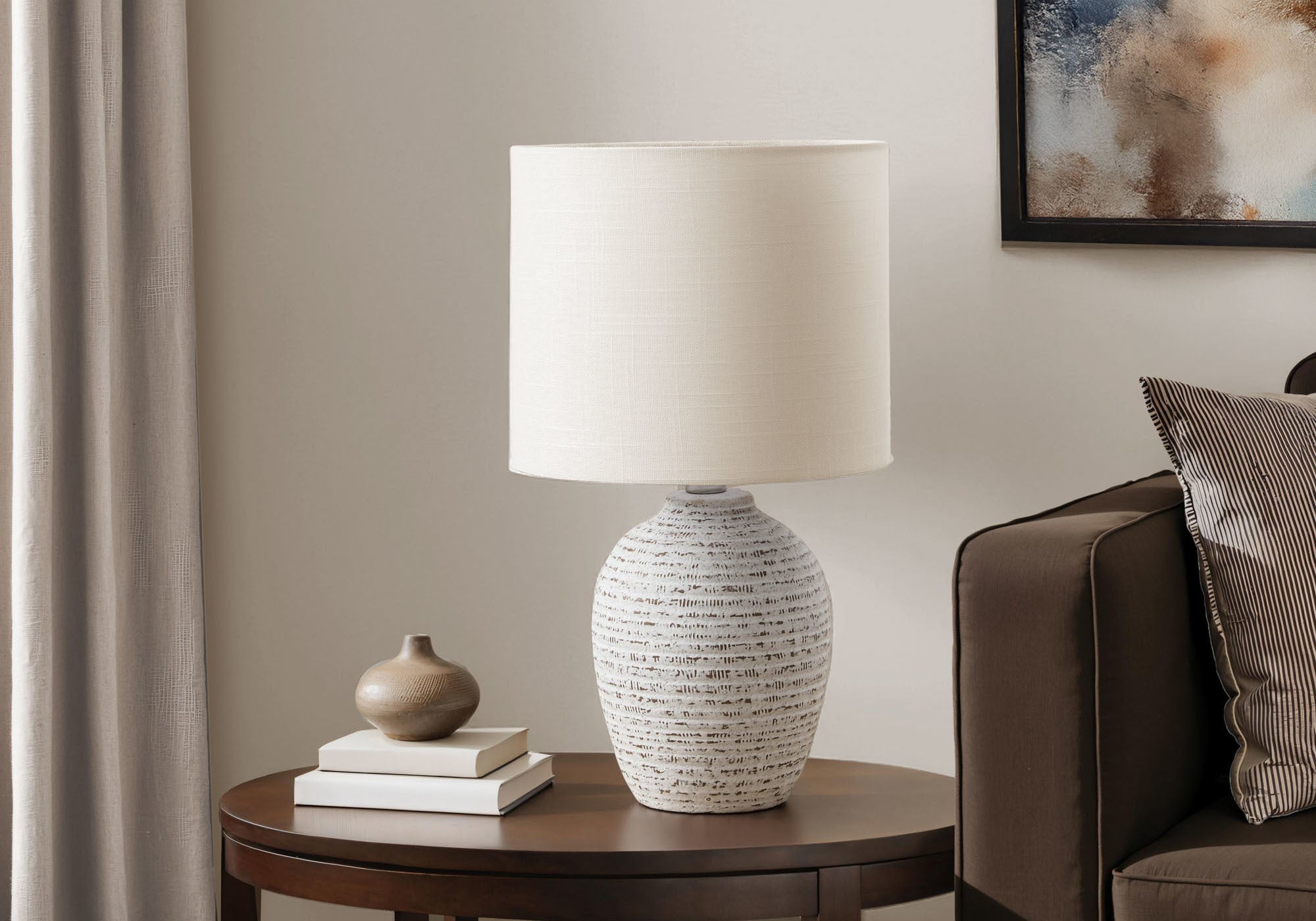 17"H Ivory Ceramic Table Lamp with Fabric Shade-Lighting-DECOROLALA