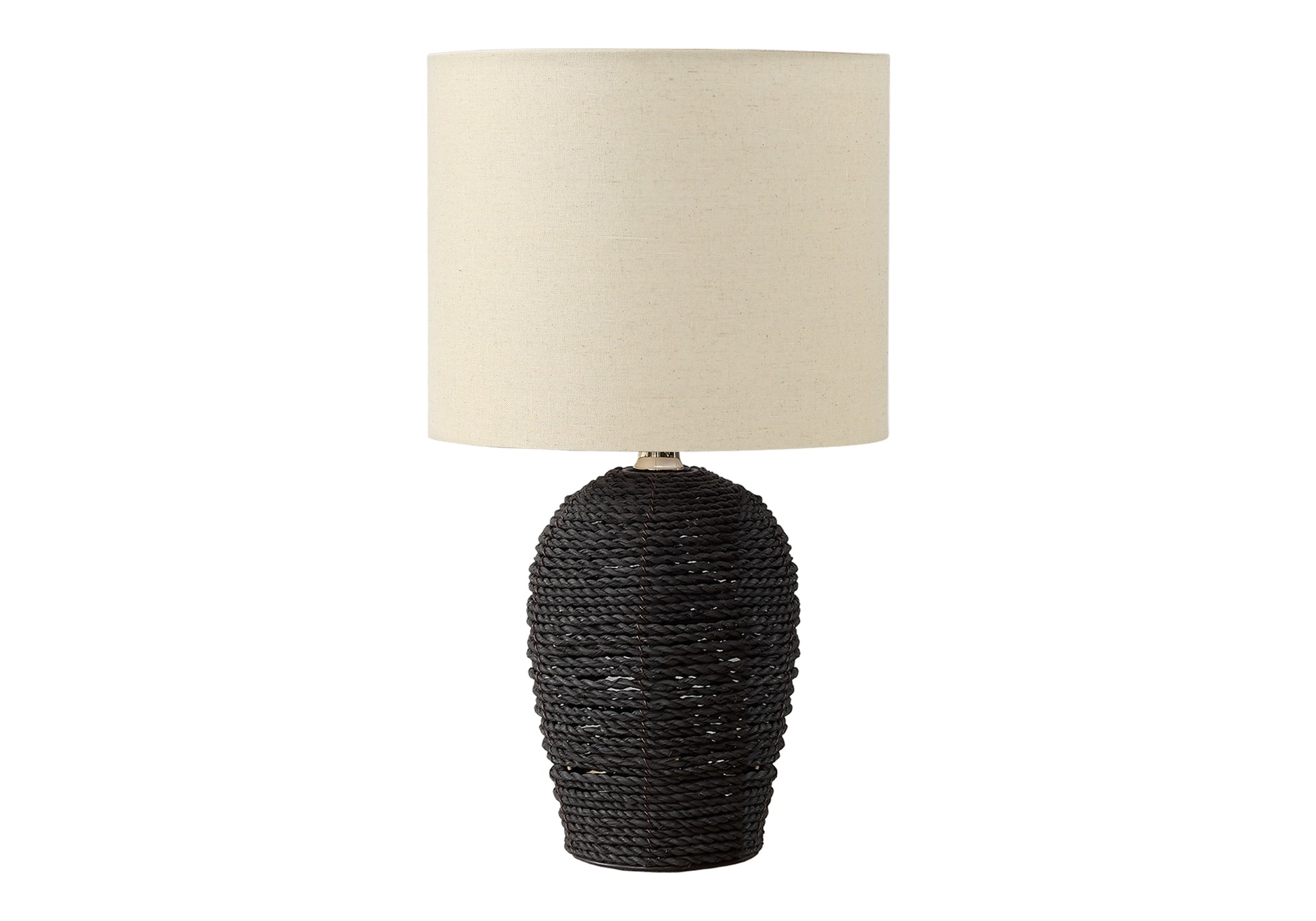17"H Table Lamp Black Rattan Base Beige Shade-Lighting-DECOROLALA