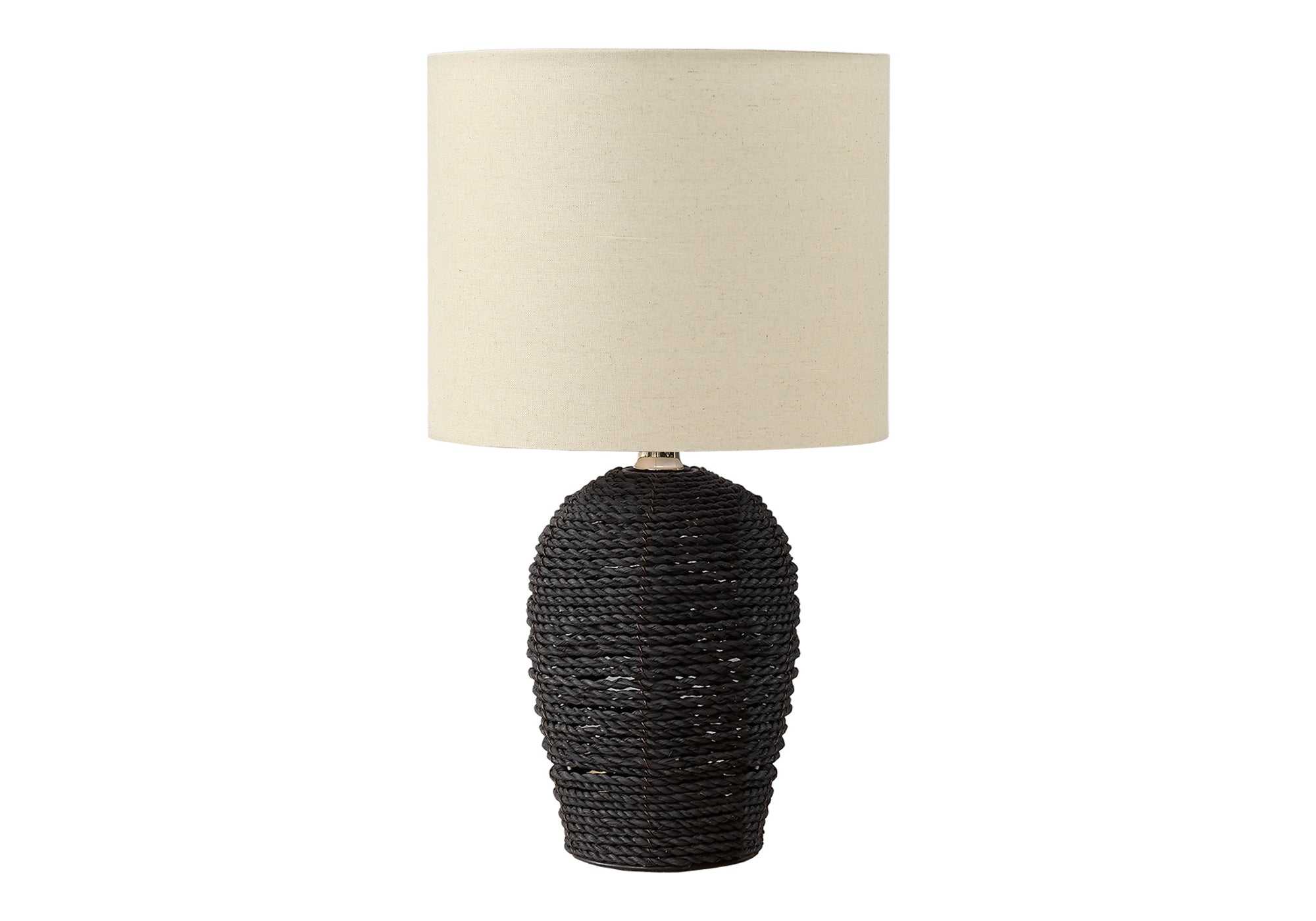 17"H Table Lamp Black Rattan Base Beige Shade-Lighting-DECOROLALA