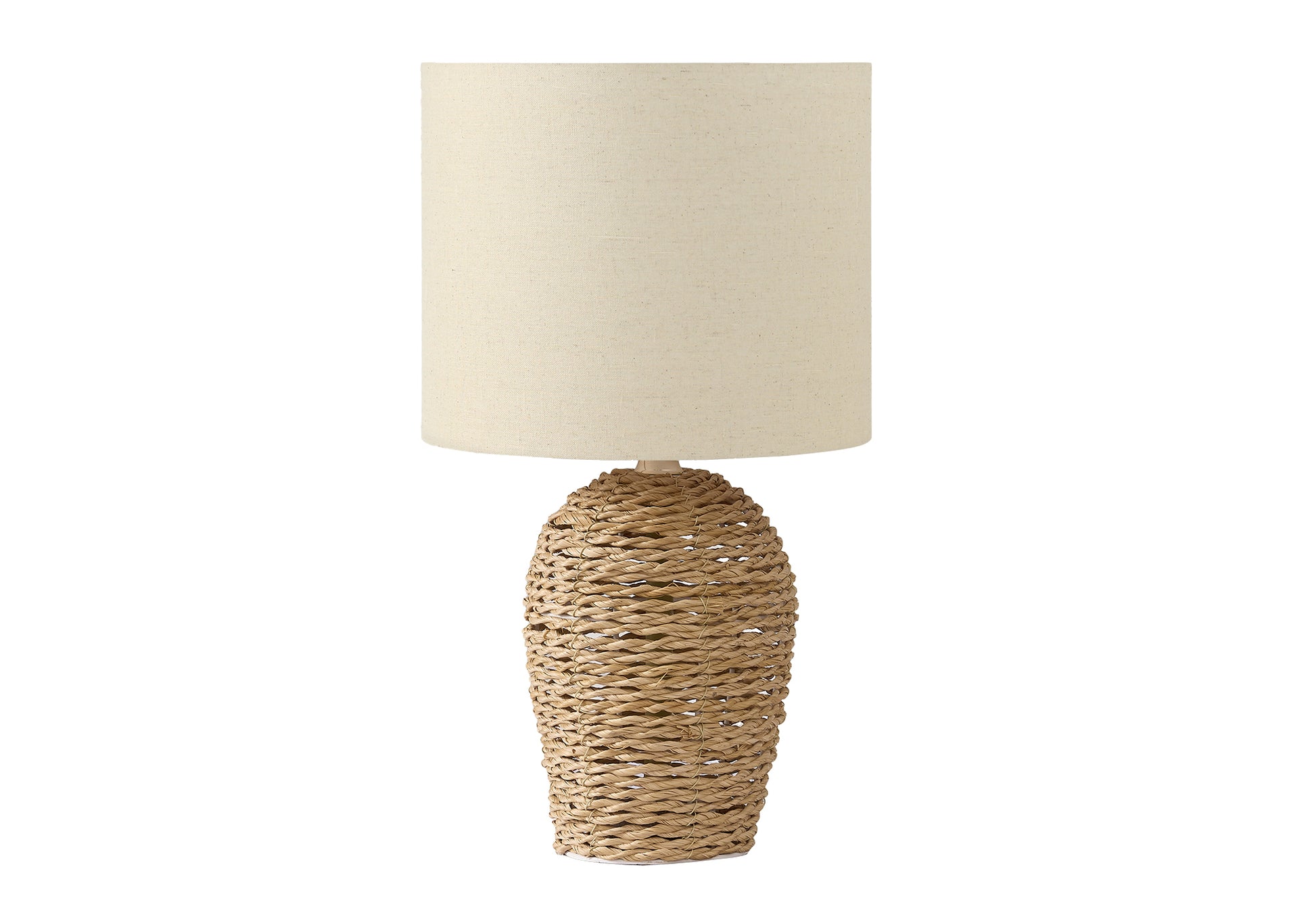 17"H Table Lamp Black Rattan Base Beige Shade-Lighting-DECOROLALA