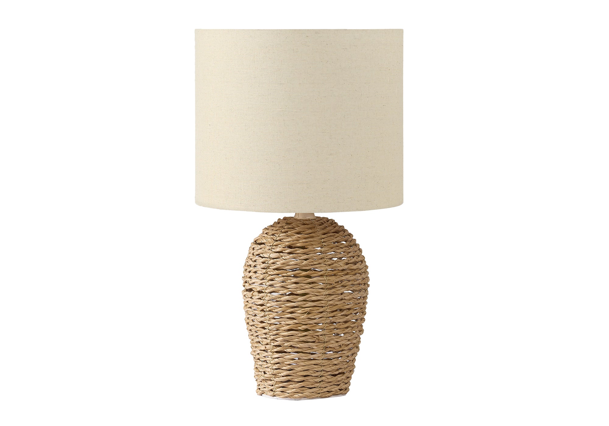 17"H Table Lamp Black Rattan Base Beige Shade-Lighting-DECOROLALA