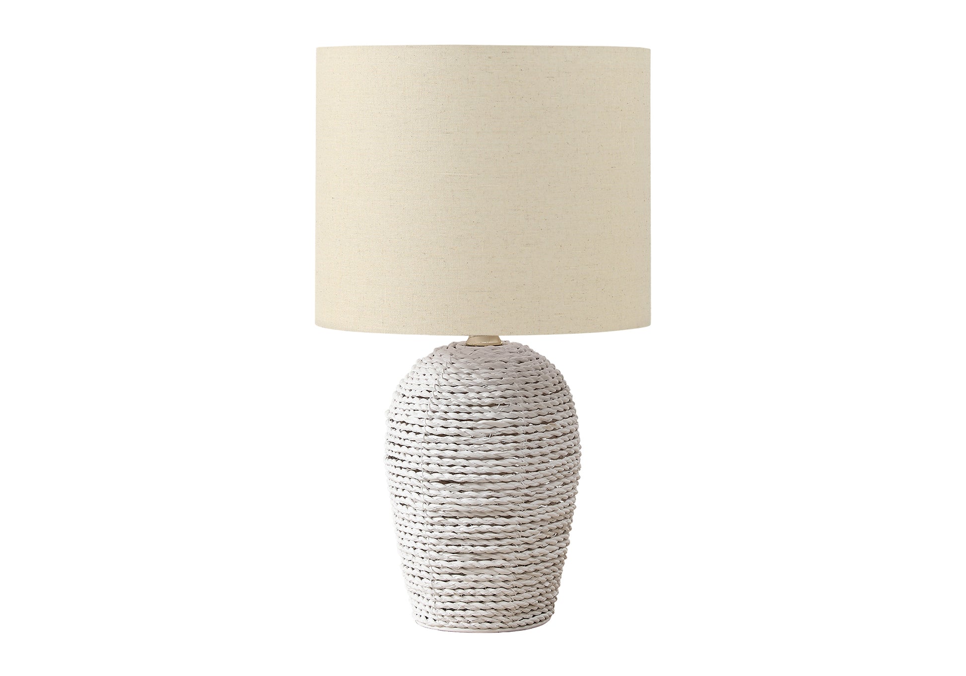 17"H Table Lamp Black Rattan Base Beige Shade-Lighting-DECOROLALA