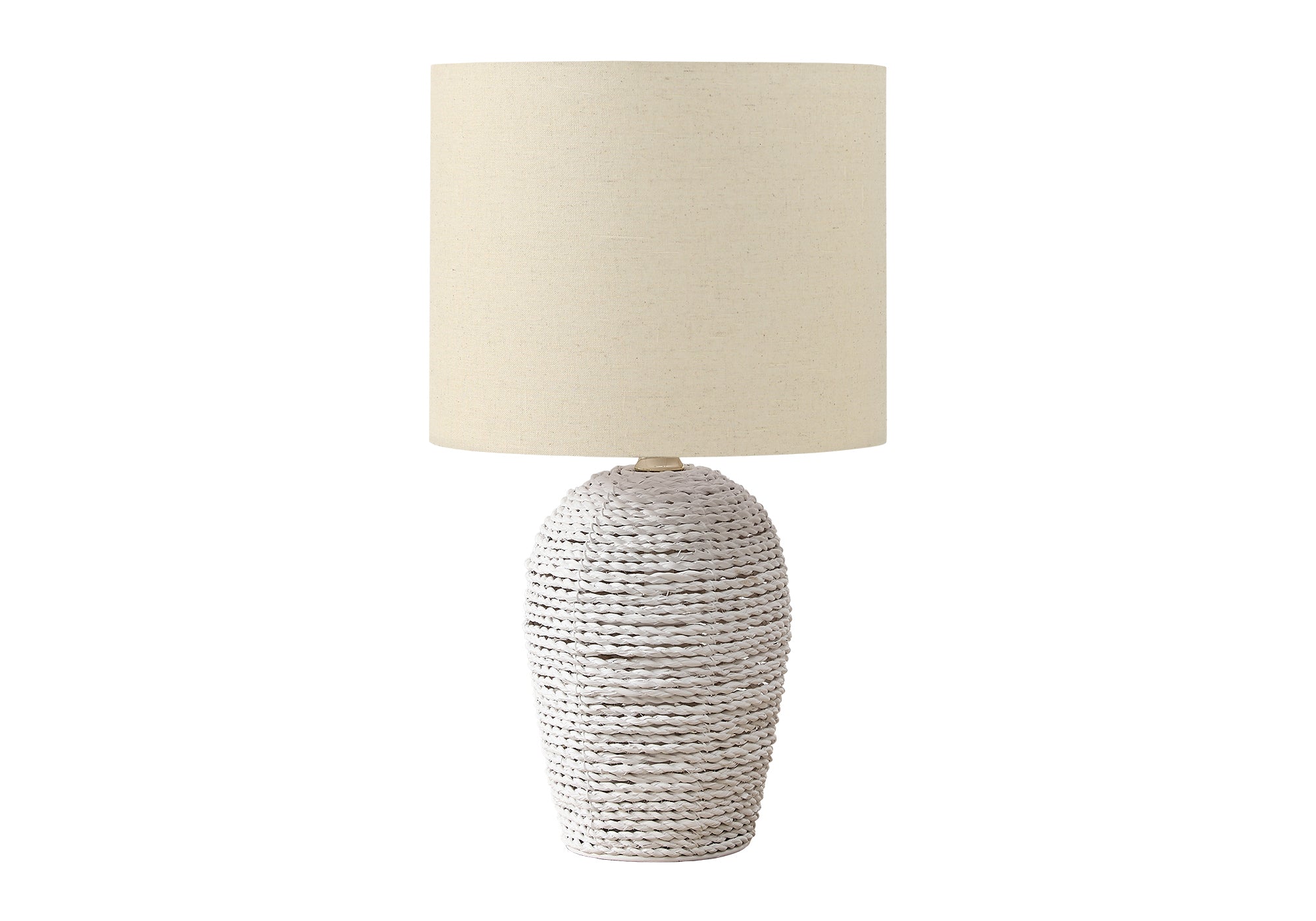 17"H Table Lamp Black Rattan Base Beige Shade-Lighting-DECOROLALA