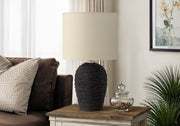 17"H Table Lamp Black Rattan Base Beige Shade-Lighting-DECOROLALA