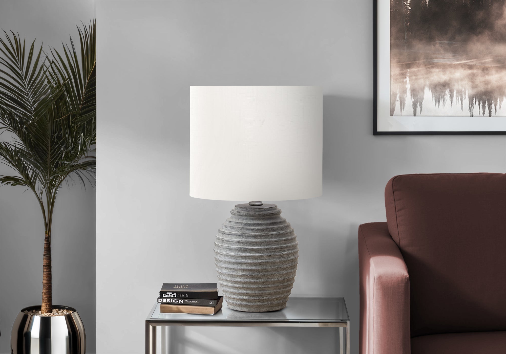 17"H Table Lamp Black Resin Ivory Shade-Lighting-DECOROLALA