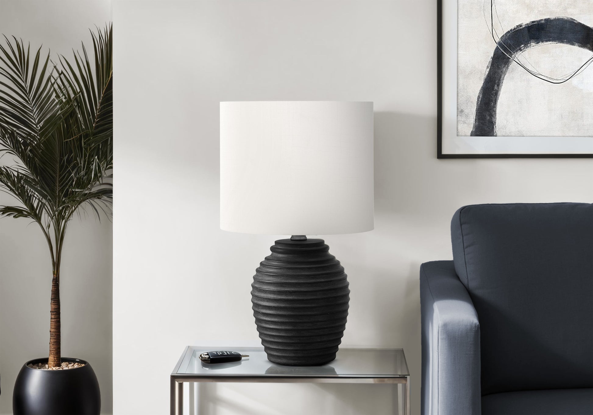 17"H Table Lamp Black Resin Ivory Shade-Lighting-DECOROLALA