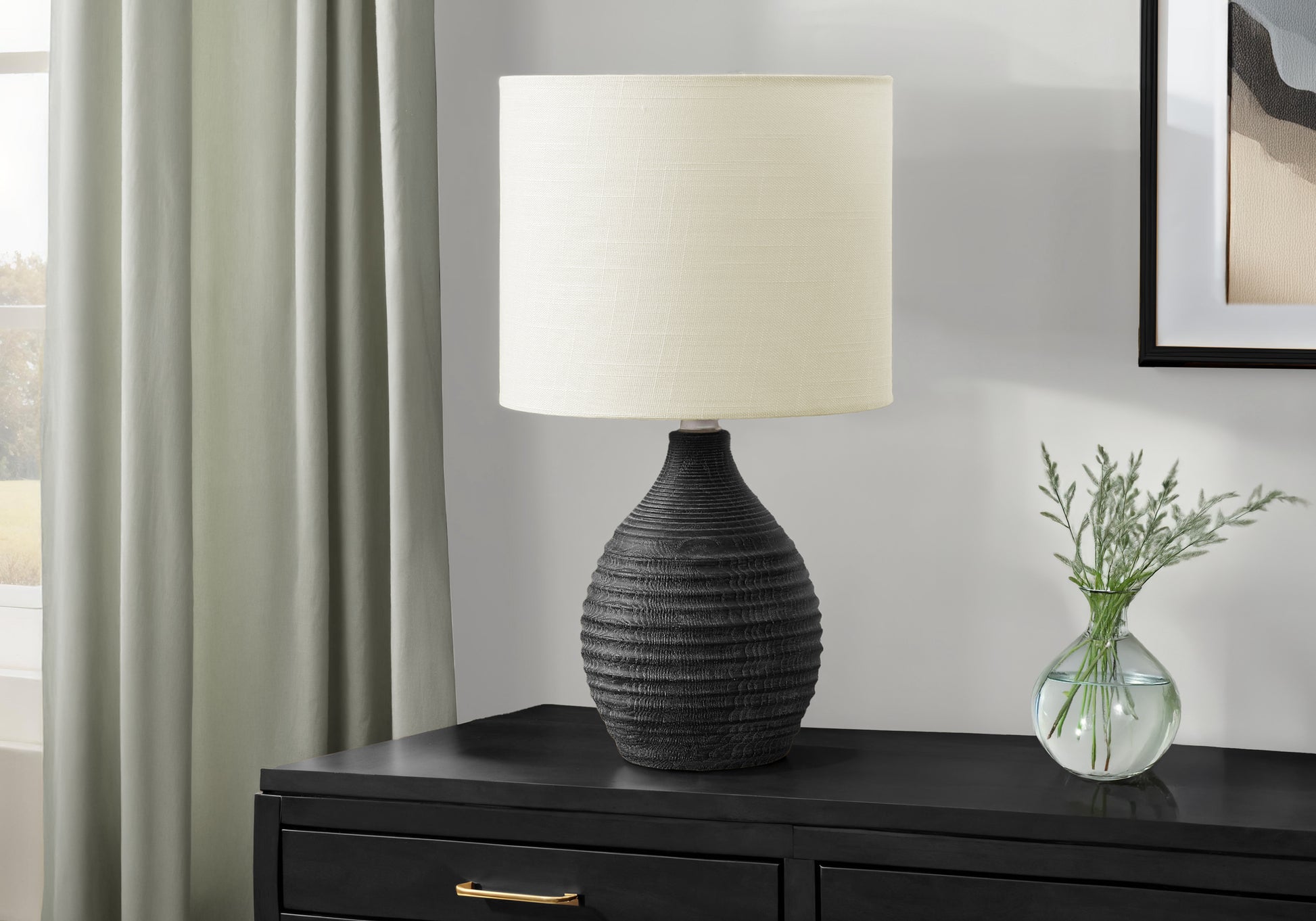 17"H Table Lamp Brown Resin with Ivory Shade-Lighting-DECOROLALA