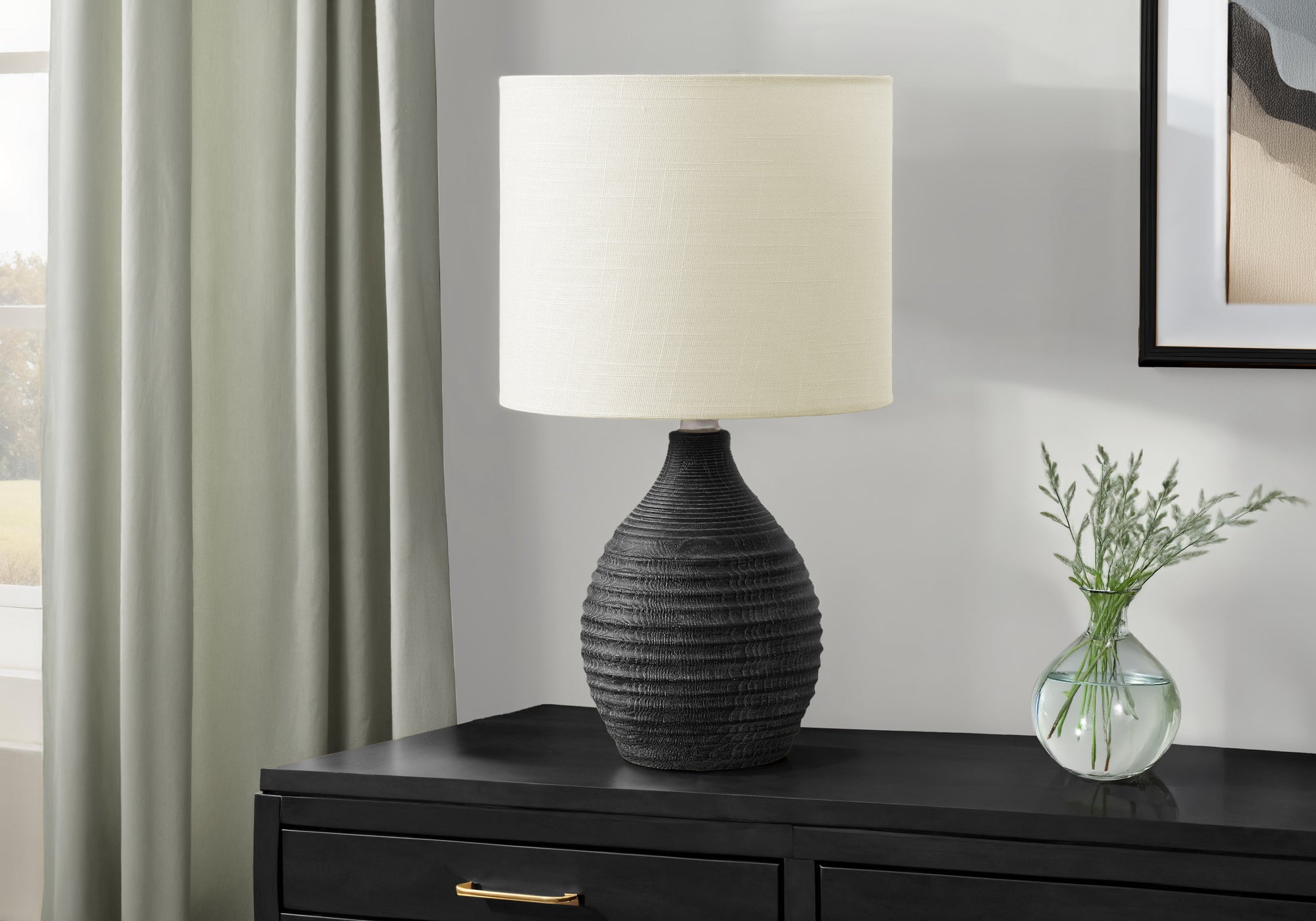 17"H Table Lamp Brown Resin with Ivory Shade-Lighting-DECOROLALA