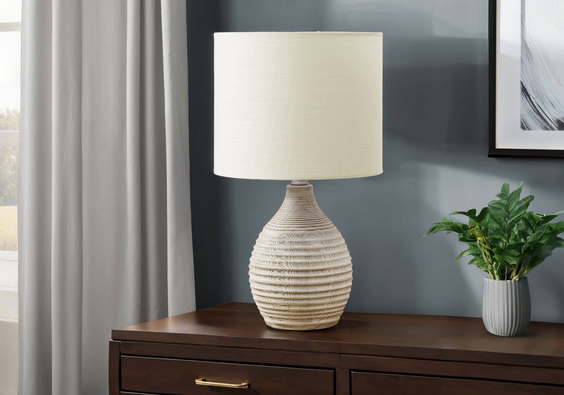 17"H Table Lamp Brown Resin with Ivory Shade-Lighting-DECOROLALA