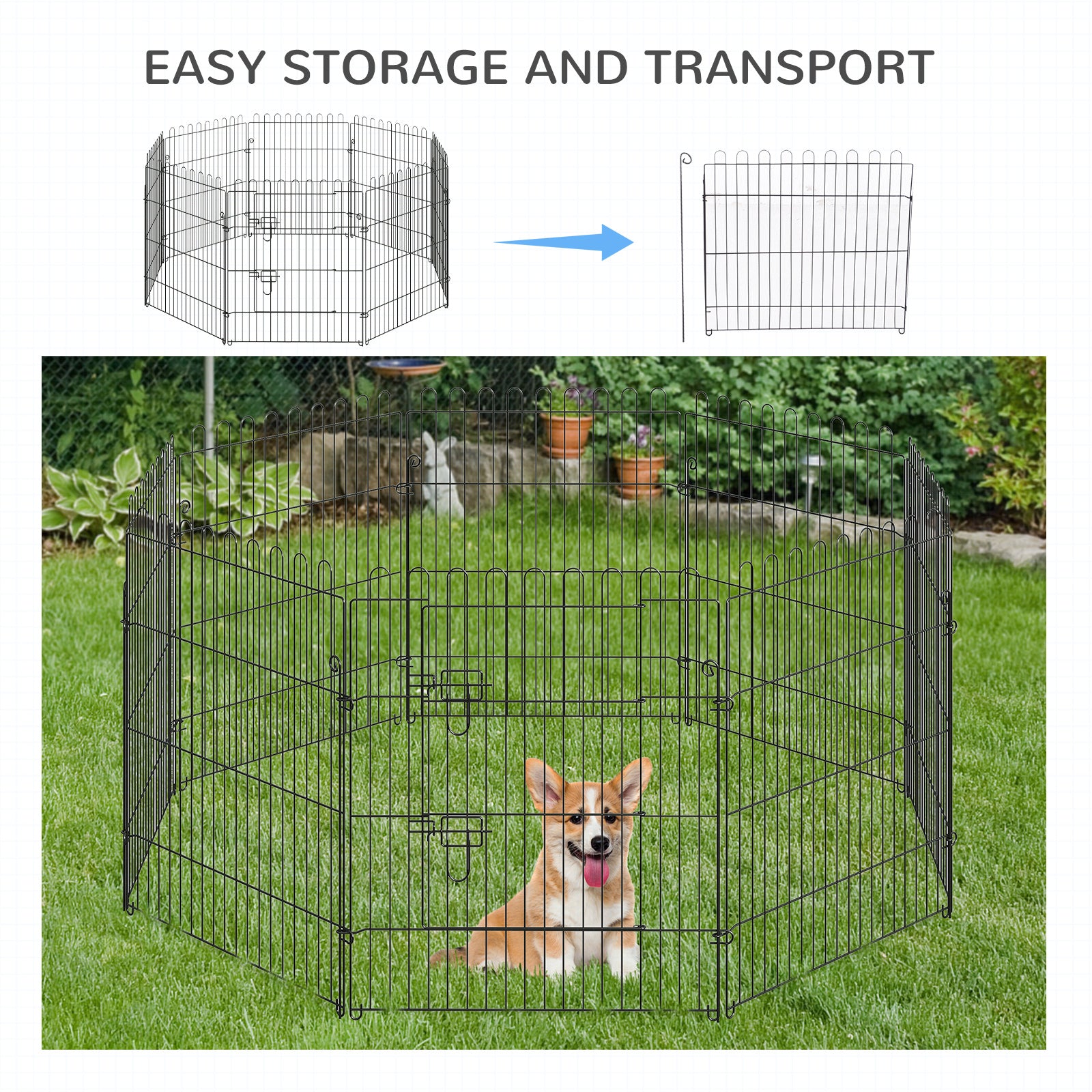 30inch 8-Panel Octagon Pet Exercise Playpen Crate Foldable Dog Cage Pen Puppy Kennel, Black