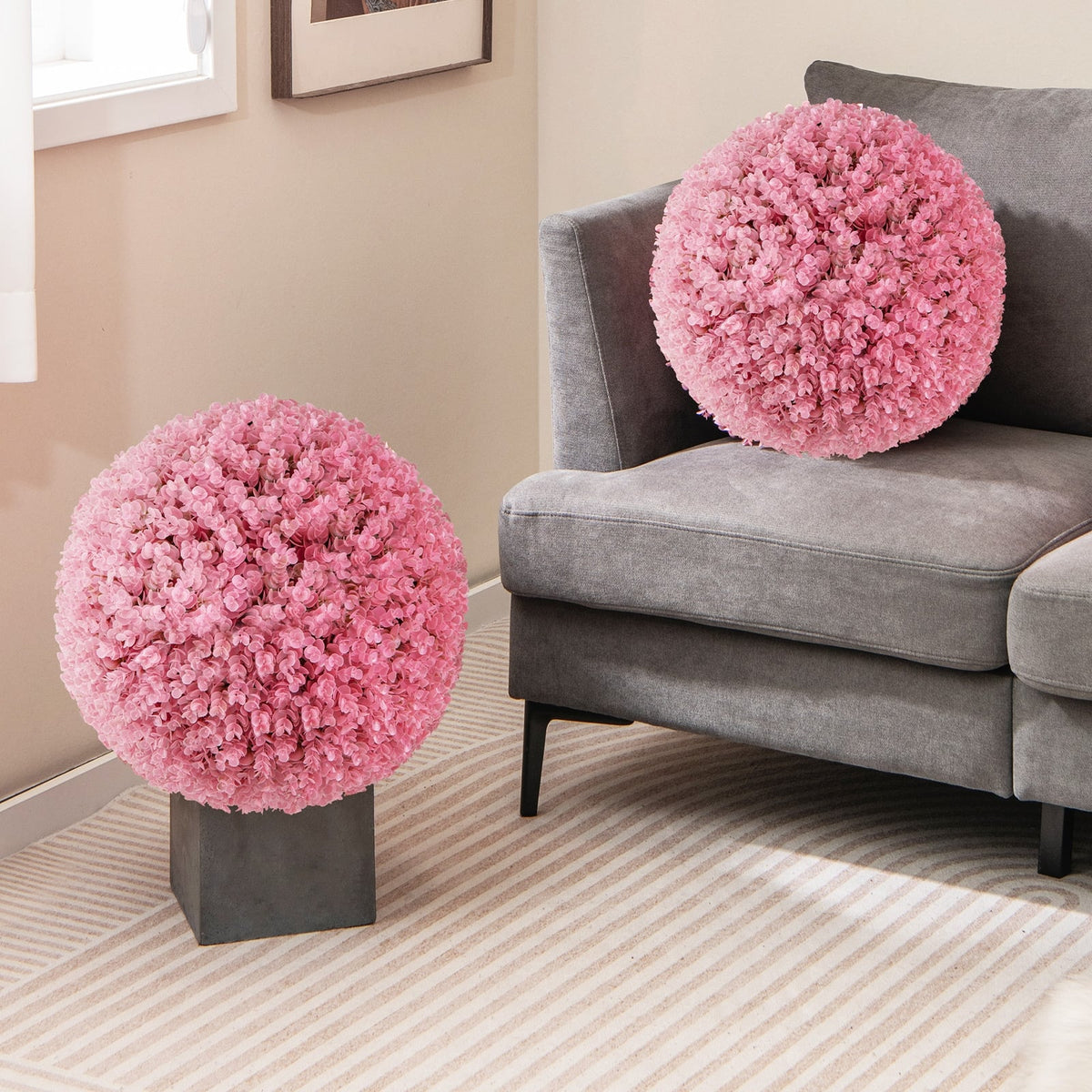 17.5 Inch Faux Purple Eucalyptus Decorative Balls with 7 Layers Leaves for Backyard Porch Garden and Wedding-Pink-Artificial Plants-DECOROLALA
