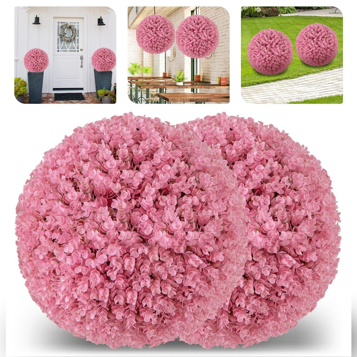 17.5 Inch Faux Purple Eucalyptus Decorative Balls with 7 Layers Leaves for Backyard Porch Garden and Wedding-Pink-Artificial Plants-DECOROLALA