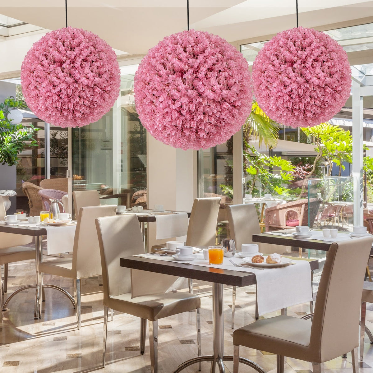17.5 Inch Faux Purple Eucalyptus Decorative Balls with 7 Layers Leaves for Backyard Porch Garden and Wedding-Pink-Artificial Plants-DECOROLALA