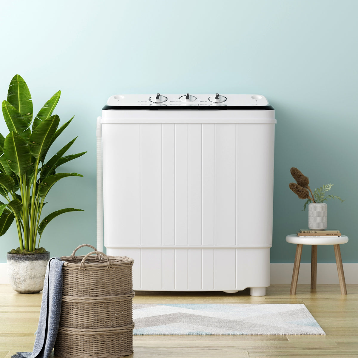 17.6 lbs Portable Washing Machine with Drain Pump-Black-Washing Machines-DECOROLALA