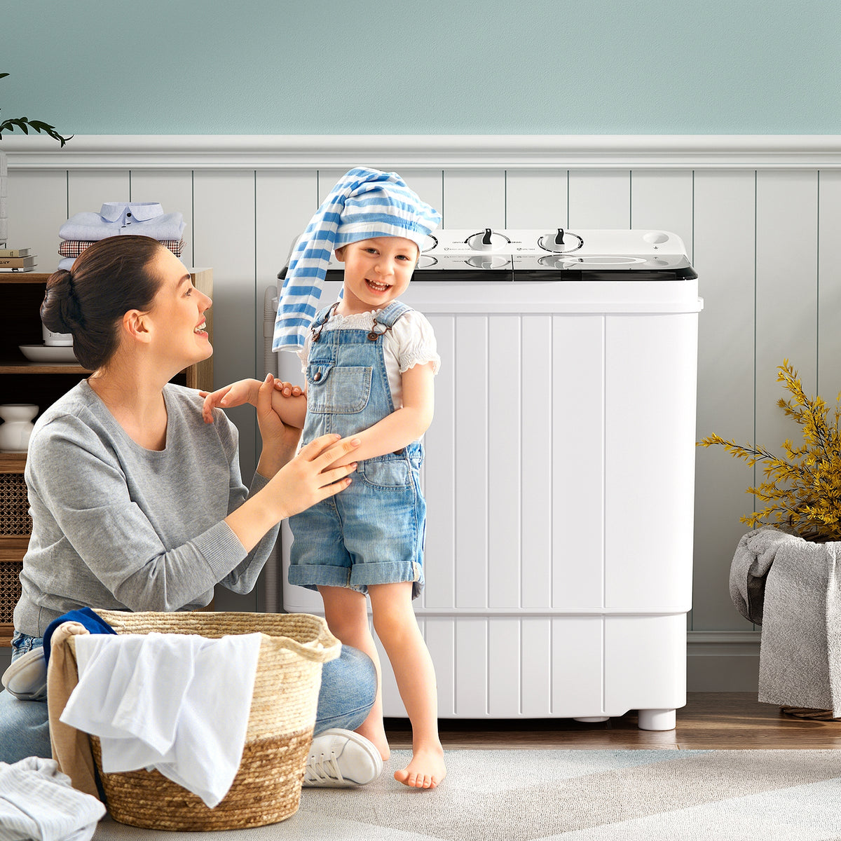 17.6 lbs Portable Washing Machine with Drain Pump-Black-Washing Machines-DECOROLALA