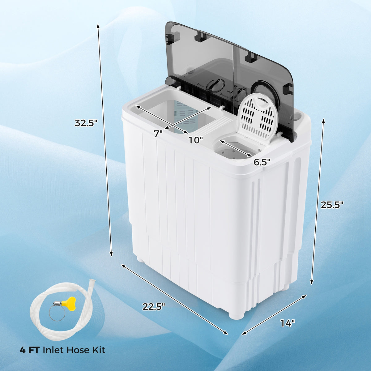 17.6 lbs Portable Washing Machine with Drain Pump-Black-Washing Machines-DECOROLALA
