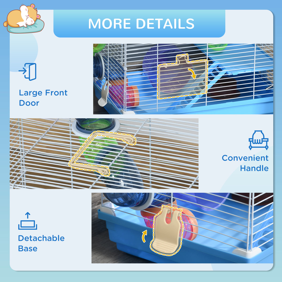 18" 2-Level Hamster Cage with Tunnel and Exercise Wheel - Blue-Small Animals-DECOROLALA