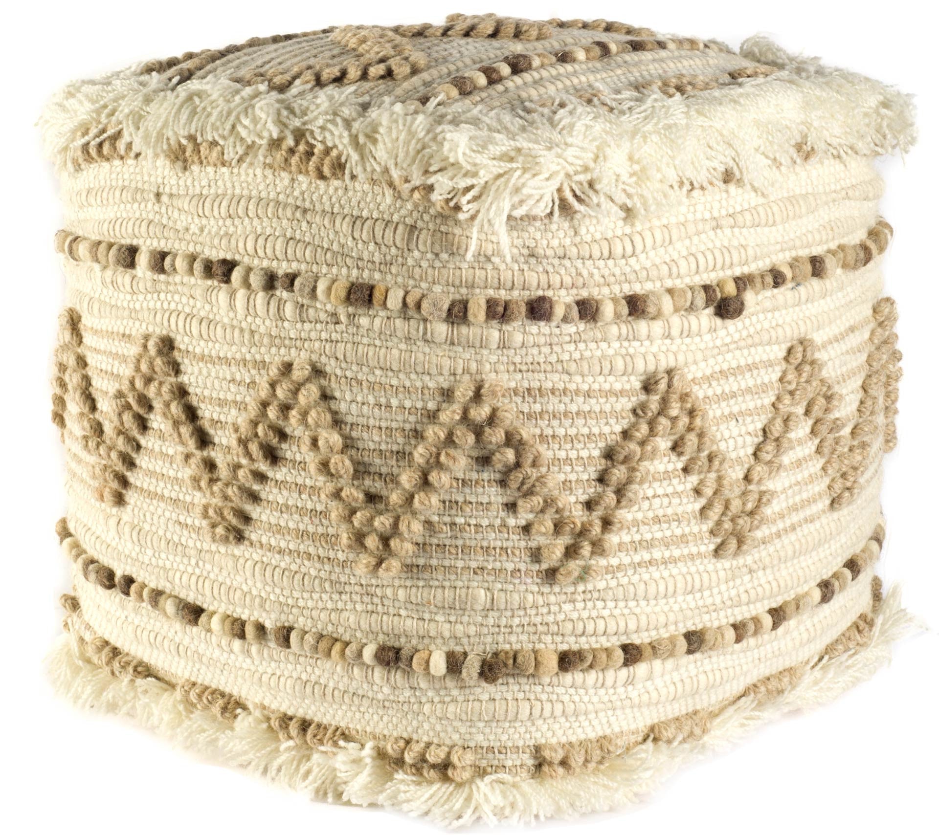 18" Beige Geometric Cube Ottoman-Ottomans-DECOROLALA