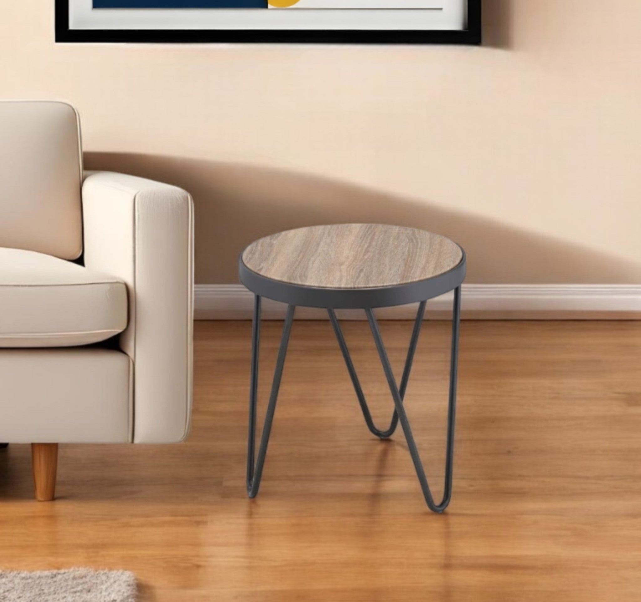 18" Black And Brown Solid Wood Round End Table-End-Side Tables-DECOROLALA