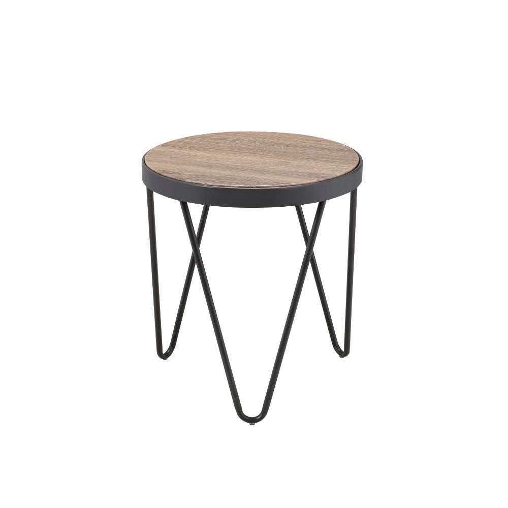 18" Black And Brown Solid Wood Round End Table-End-Side Tables-DECOROLALA