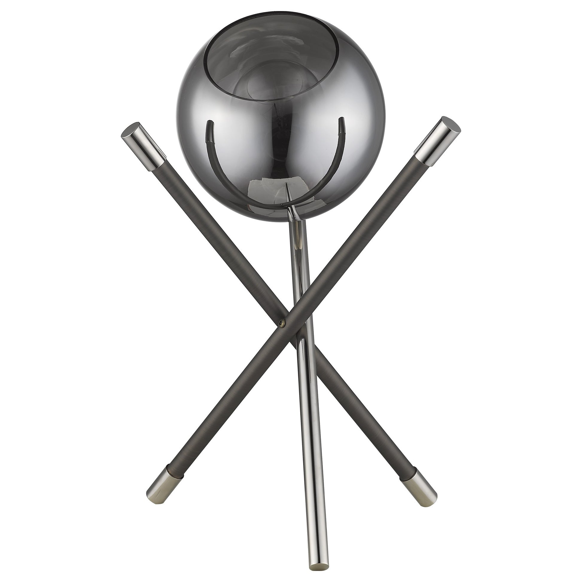 18" Black Metal Tripod Table Lamp With Nickel Globe Shade-Table Lamps-DECOROLALA