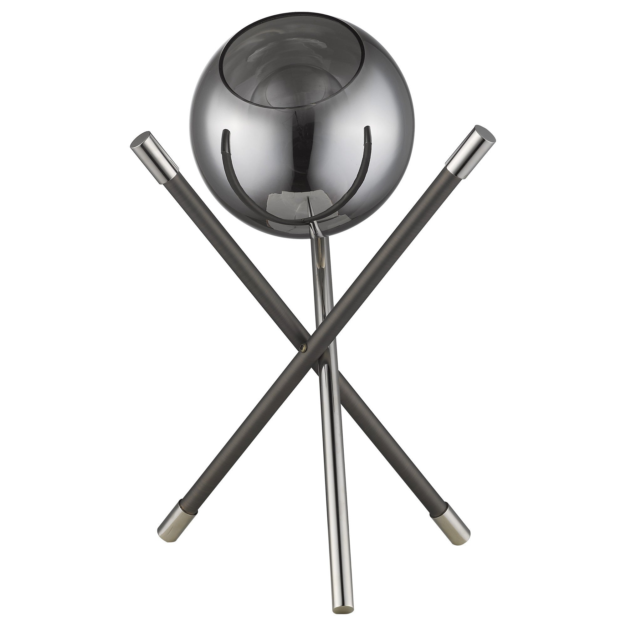 18" Black Metal Tripod Table Lamp With Nickel Globe Shade-Table Lamps-DECOROLALA