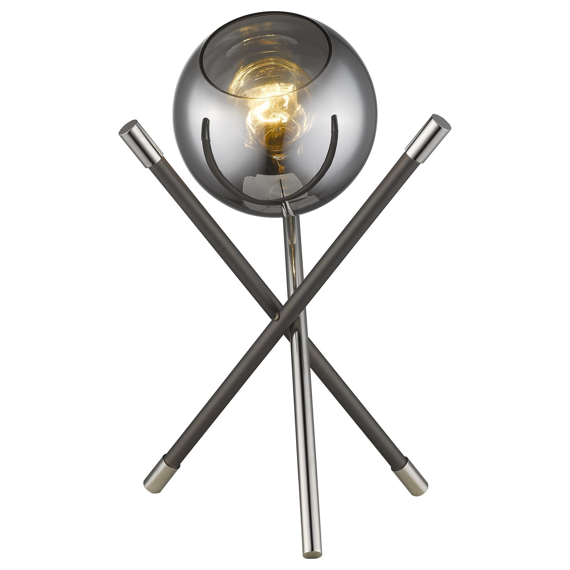 18" Black Metal Tripod Table Lamp With Nickel Globe Shade-Table Lamps-DECOROLALA