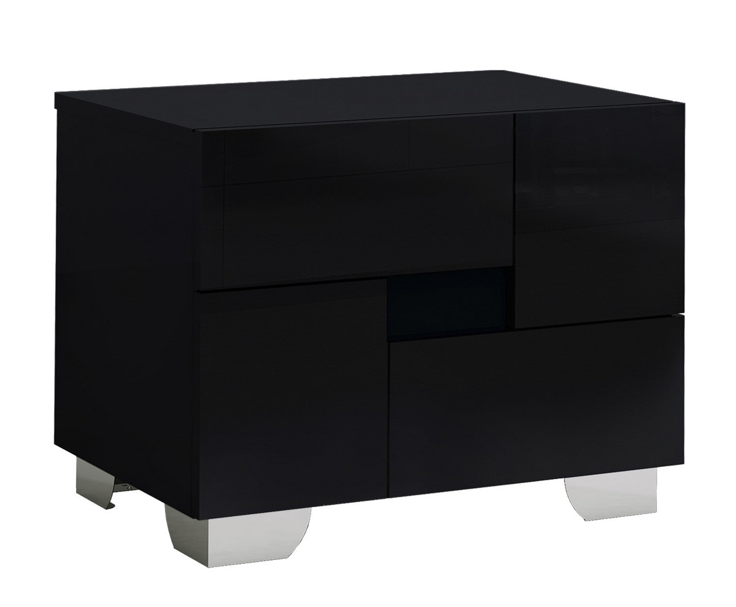 18" Black Wood And Mirrored Glass Two Drawer Nightstand-Nightstands & Bedside Tables-DECOROLALA