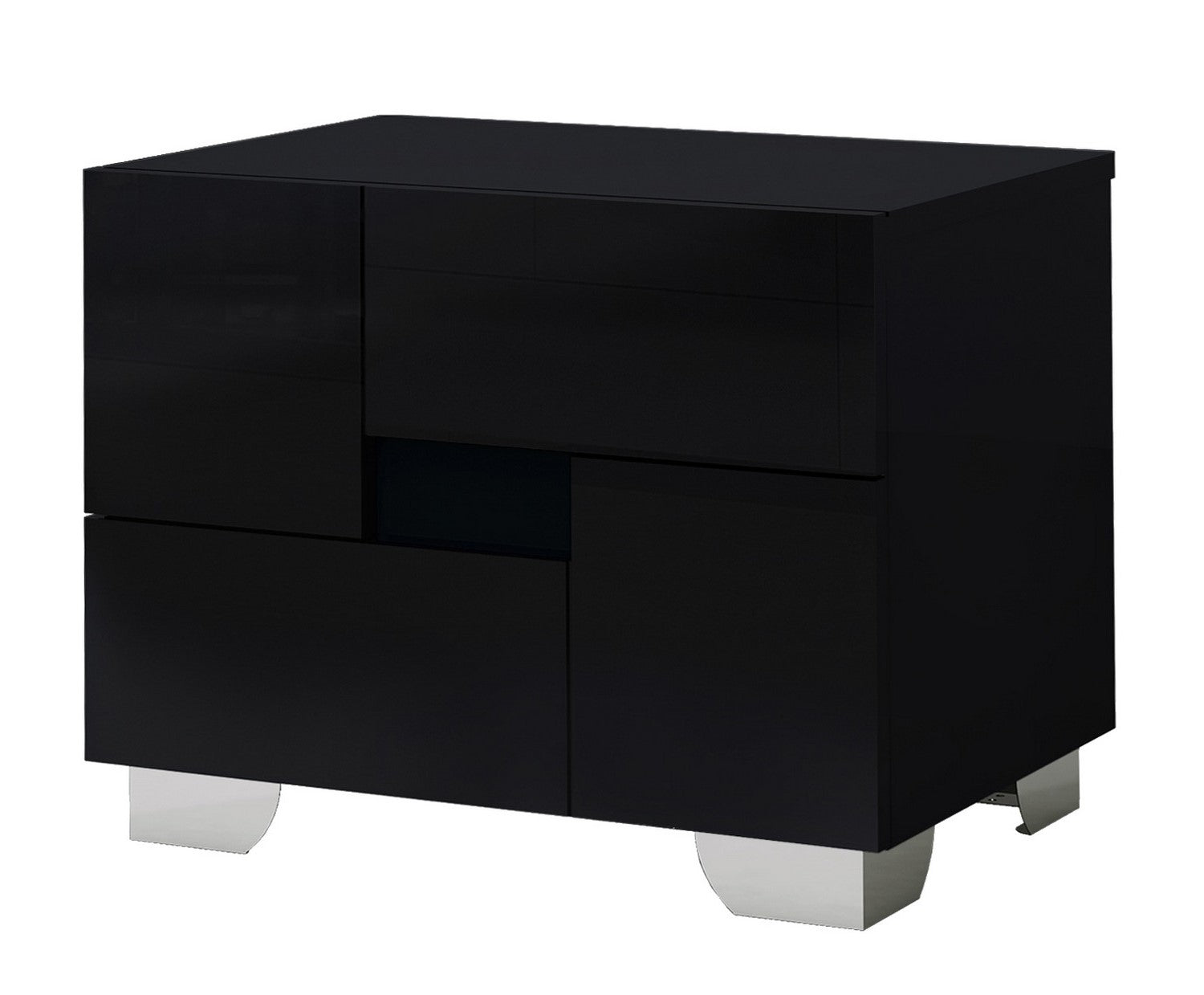 18" Black Wood And Mirrored Glass Two Drawer Nightstand-Nightstands & Bedside Tables-DECOROLALA