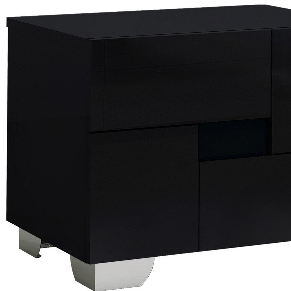 18" Black Wood And Mirrored Glass Two Drawer Nightstand-Nightstands & Bedside Tables-DECOROLALA