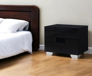 18" Black Wood And Mirrored Glass Two Drawer Nightstand-Nightstands & Bedside Tables-DECOROLALA