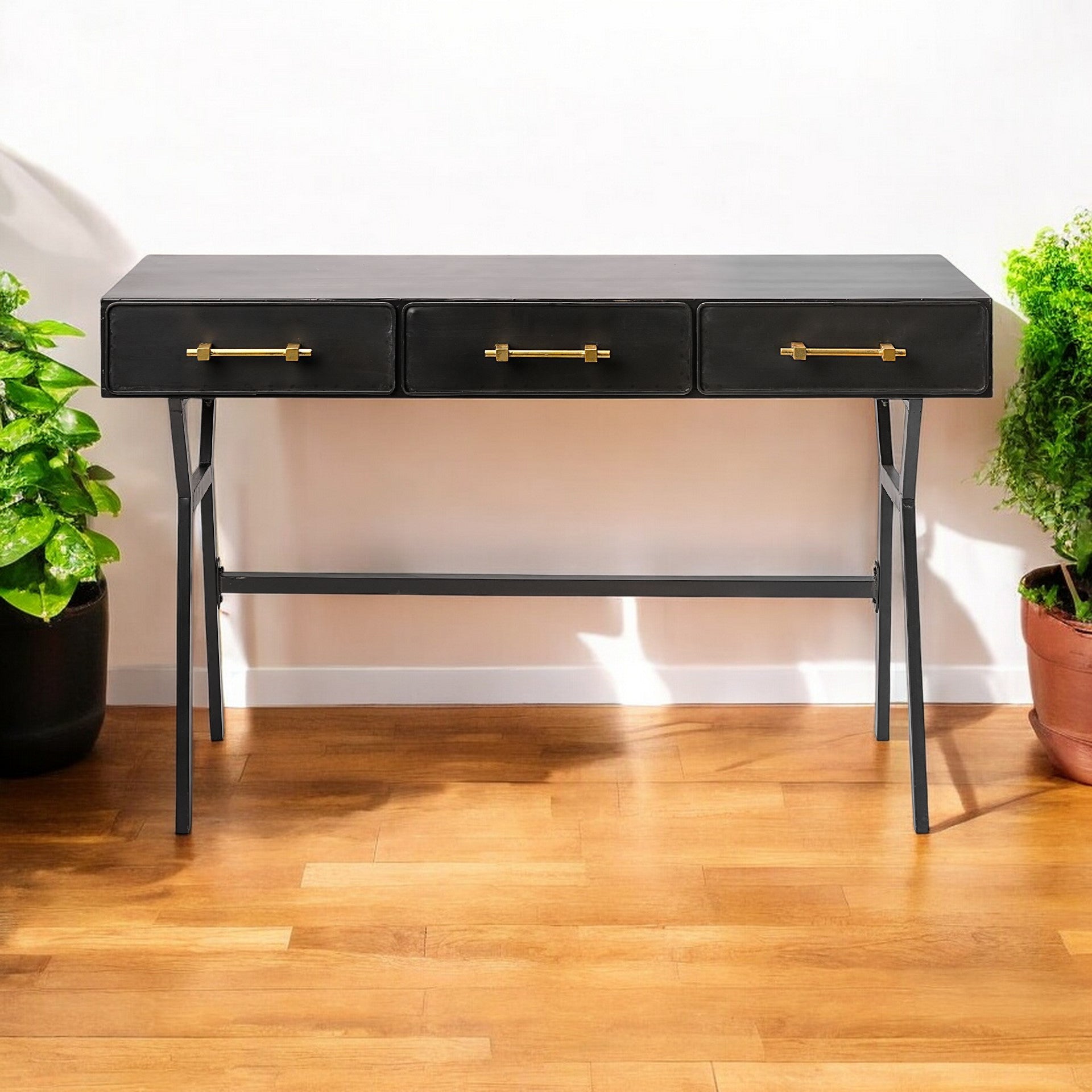 18" Black Writing Desk With Three Drawers-Desks-DECOROLALA