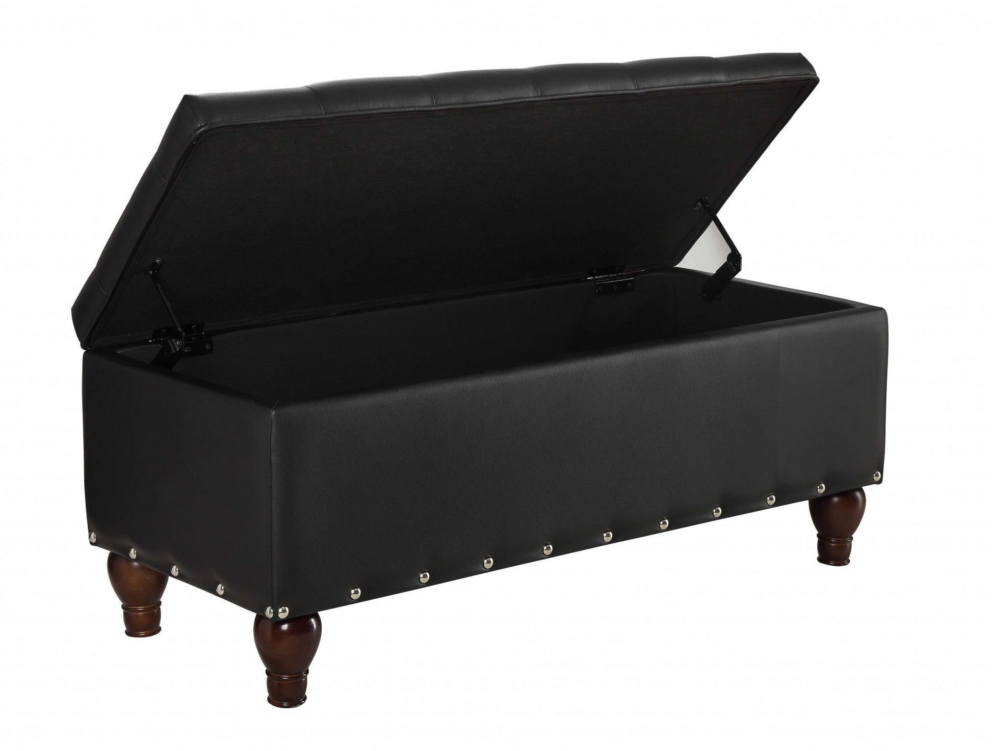 18" Black and Brown Upholstered Faux Leather Bench with Flip top-Benches-DECOROLALA