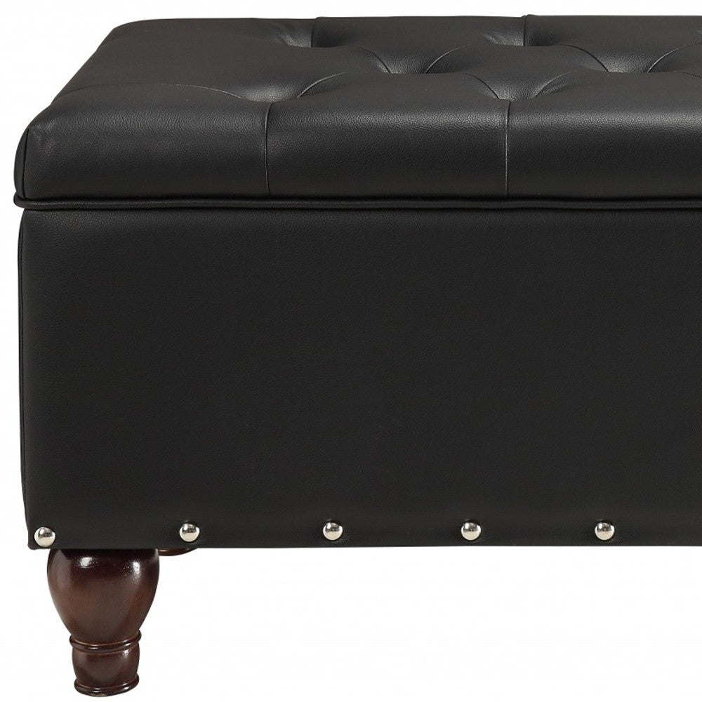 18" Black and Brown Upholstered Faux Leather Bench with Flip top-Benches-DECOROLALA