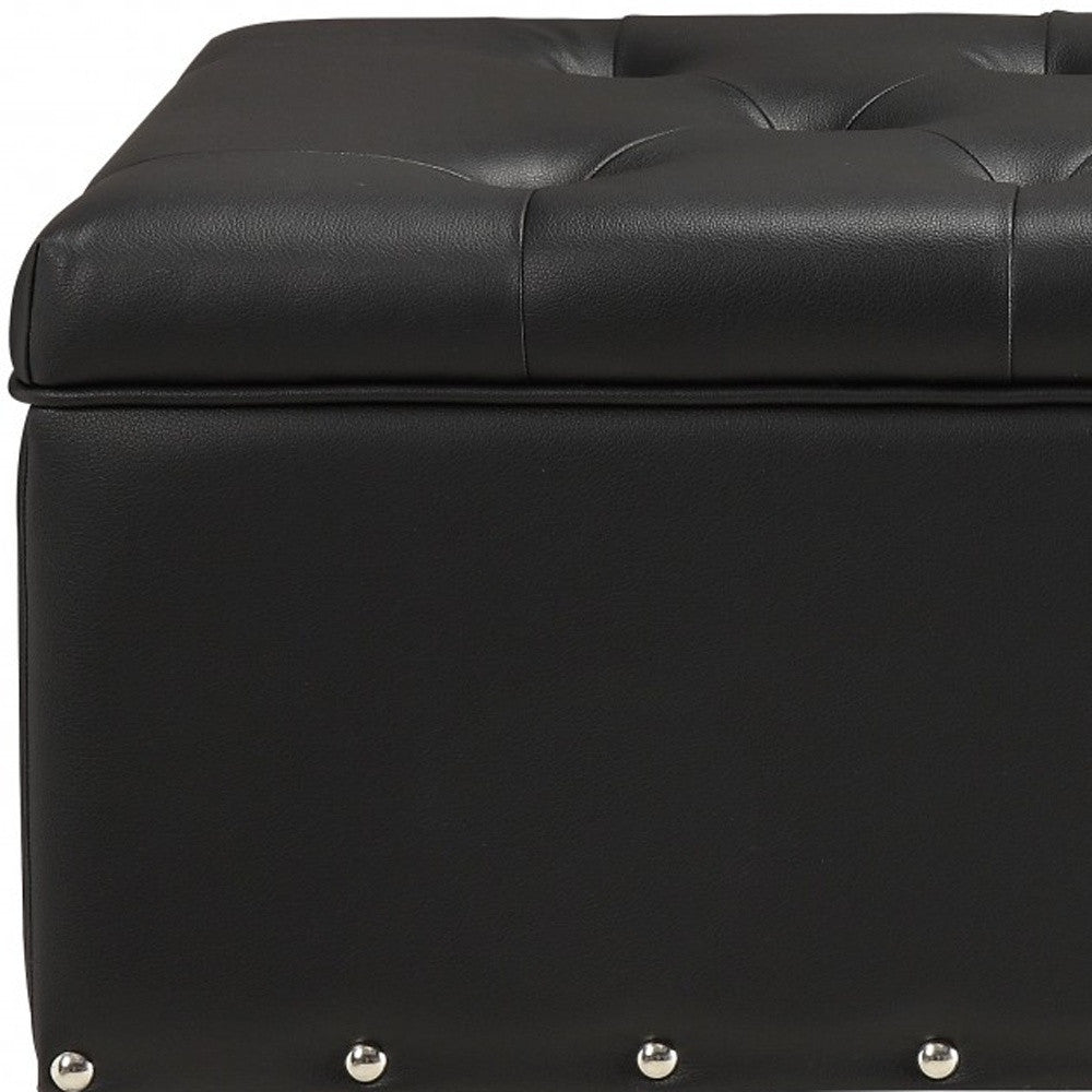 18" Black and Brown Upholstered Faux Leather Bench with Flip top-Benches-DECOROLALA