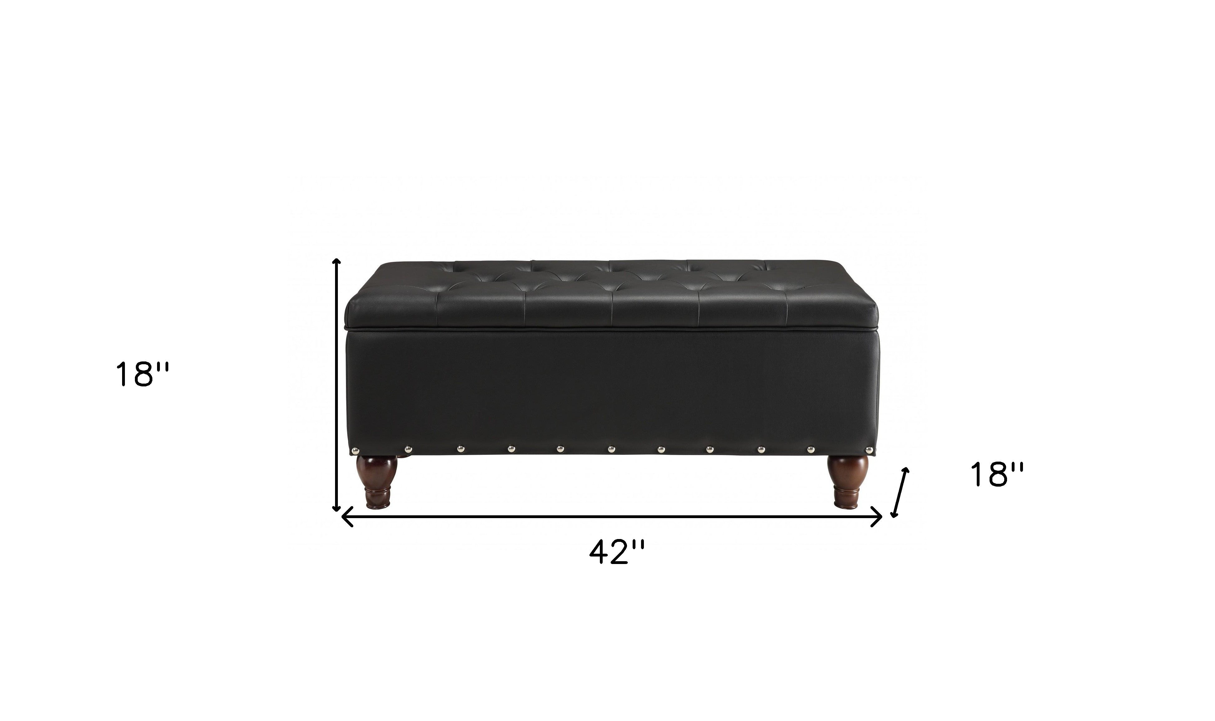 18" Black and Brown Upholstered Faux Leather Bench with Flip top-Benches-DECOROLALA