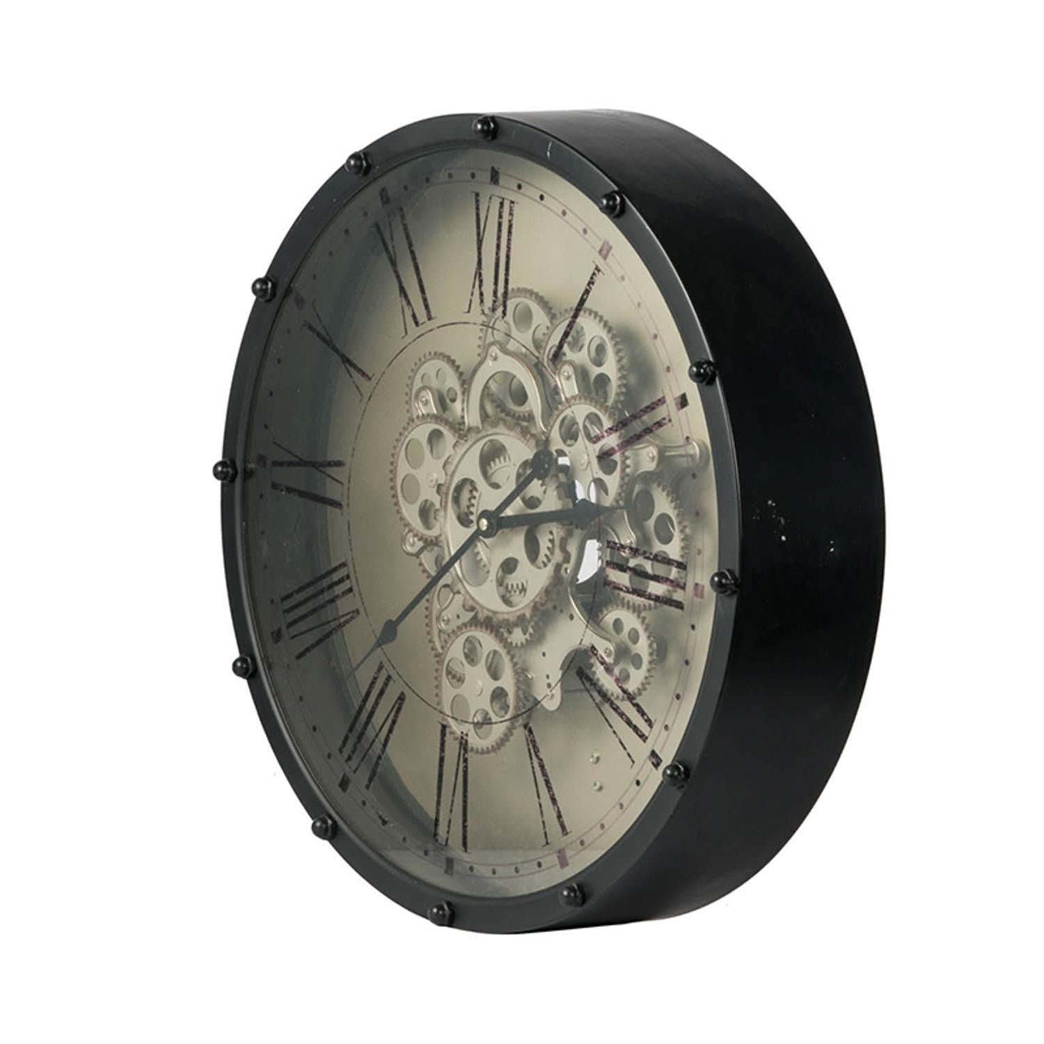 18" Black and Ivory Vintage Gear Industrial Wall Clock-Wall Clocks-DECOROLALA