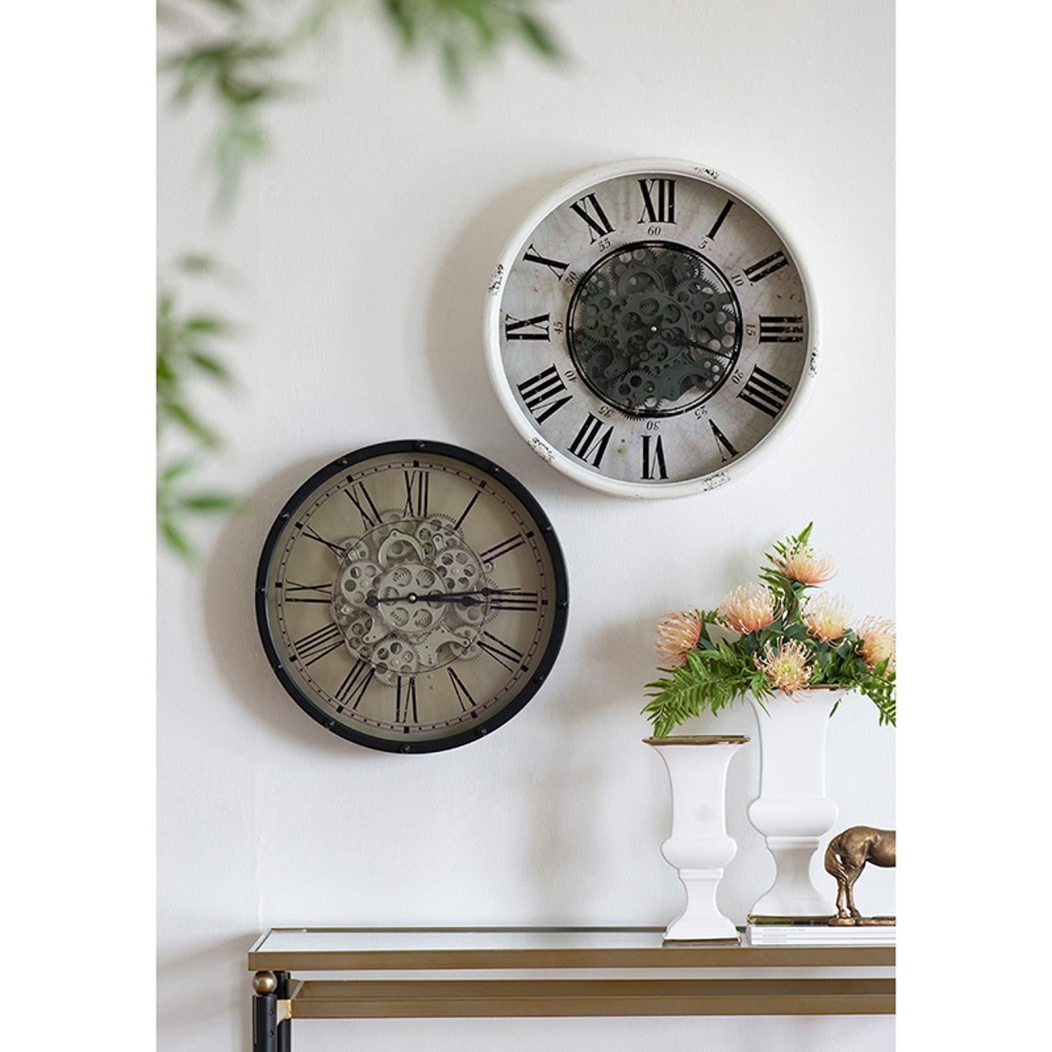 18" Black and Ivory Vintage Gear Industrial Wall Clock-Wall Clocks-DECOROLALA