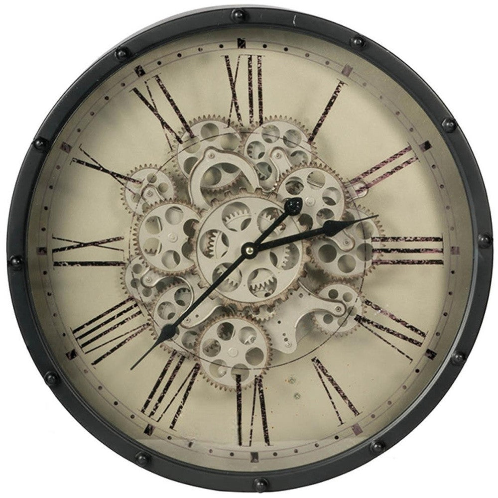 18" Black and Ivory Vintage Gear Industrial Wall Clock-Wall Clocks-DECOROLALA