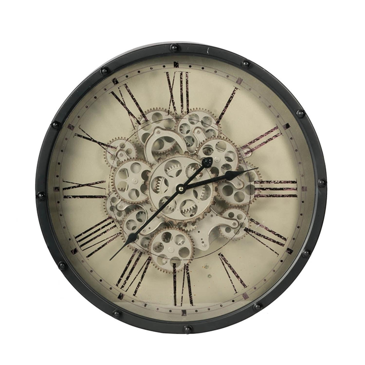 18" Black and Ivory Vintage Gear Industrial Wall Clock-Wall Clocks-DECOROLALA