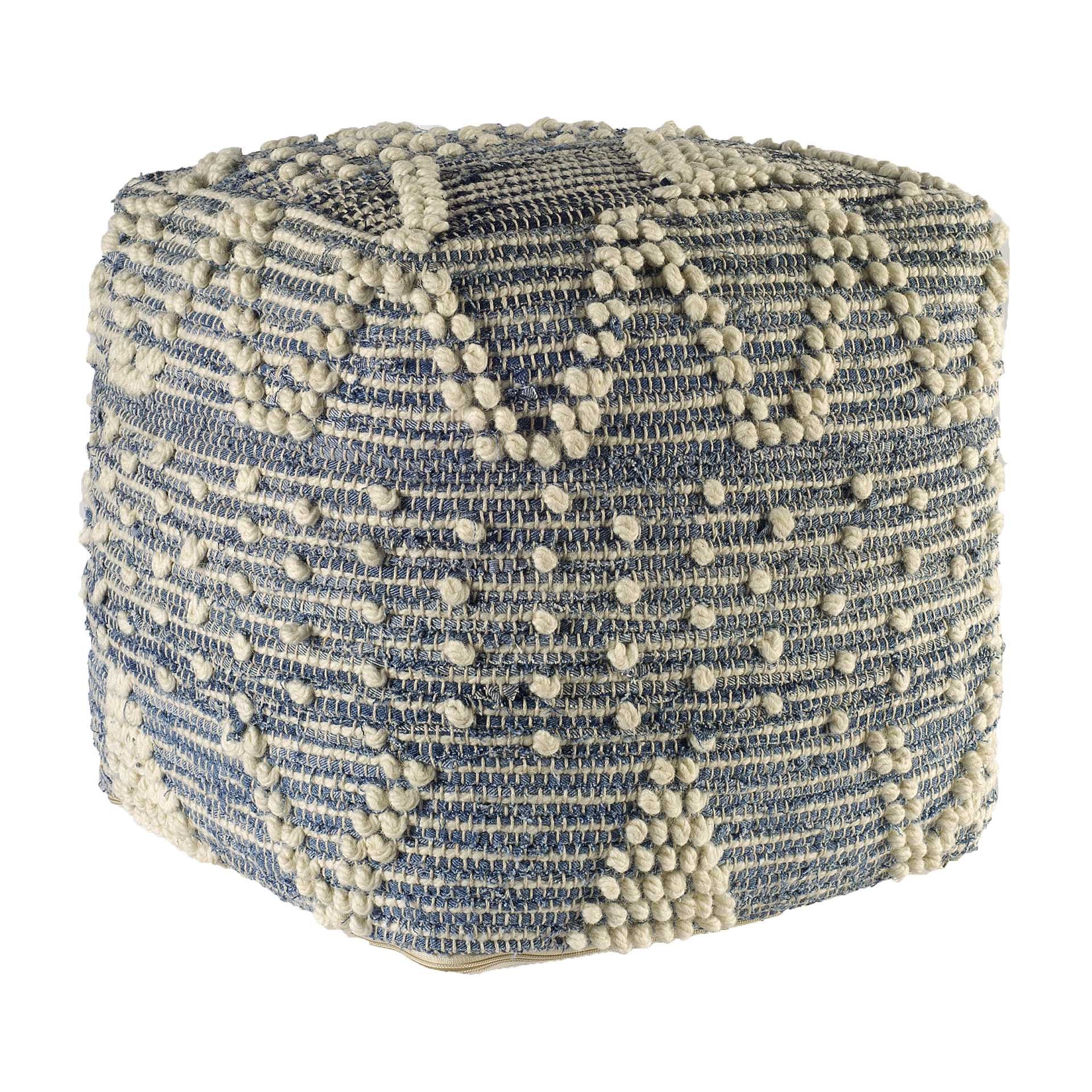 18" Blue Geometric Pouf Ottoman-Ottomans-DECOROLALA