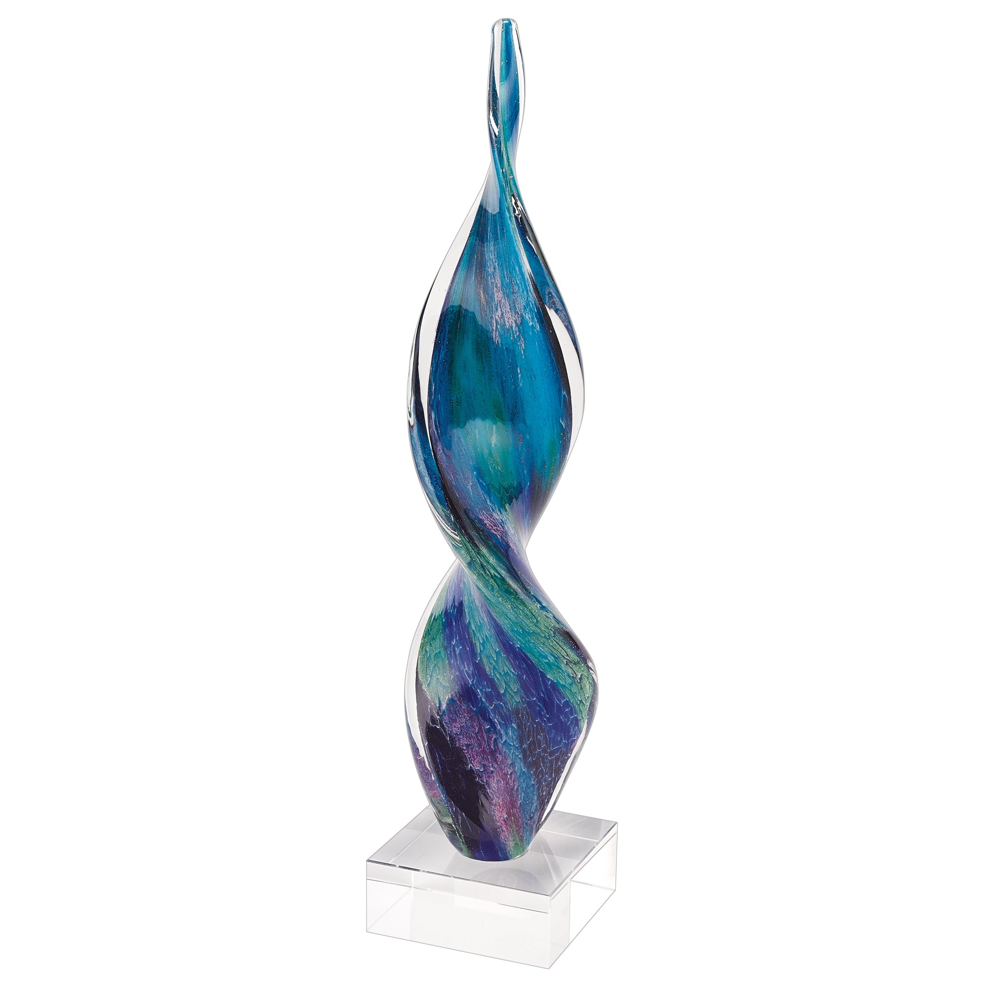 18" Blue and Green Murano Glass Modern Abstract Tabletop Sculpture-Sculptures-DECOROLALA