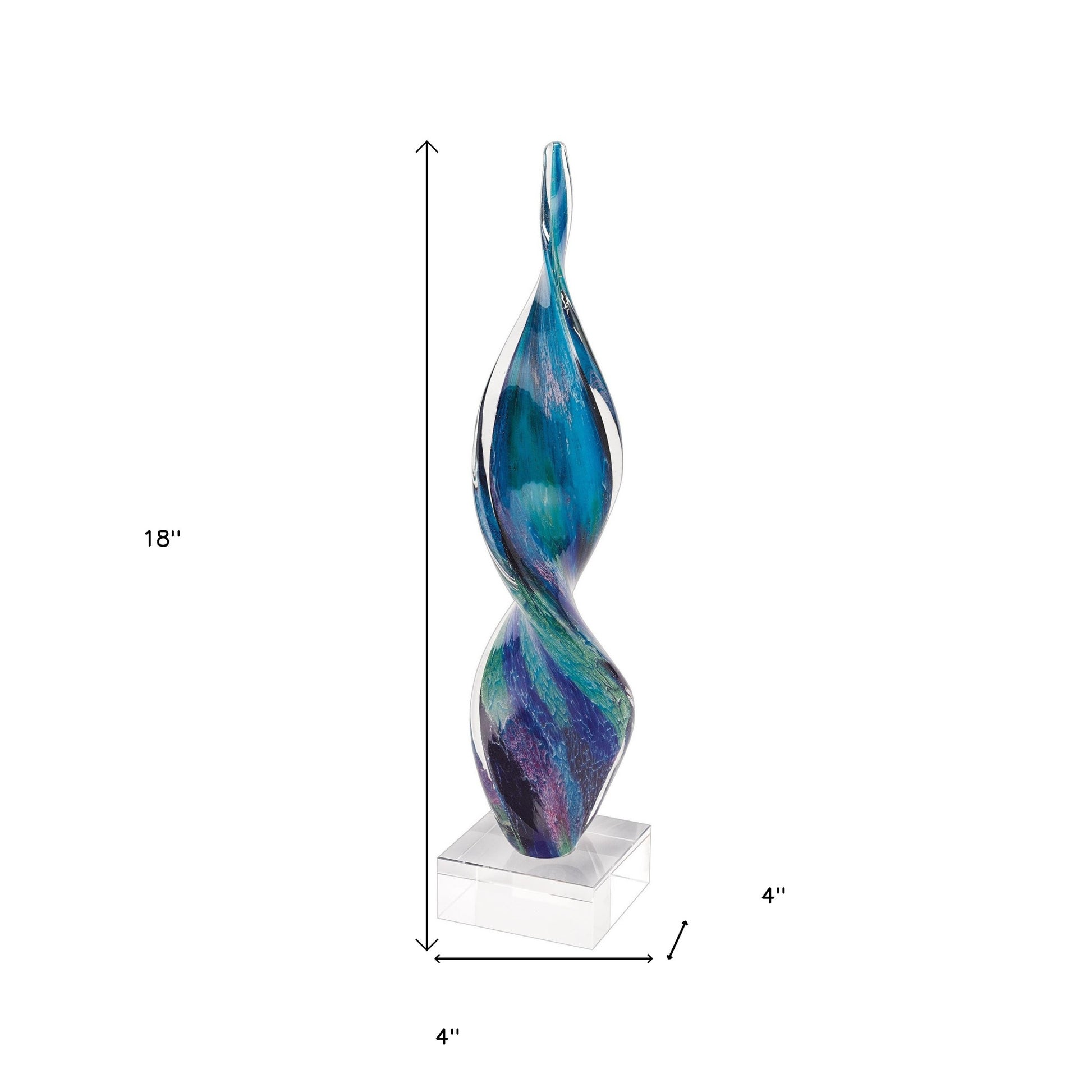 18" Blue and Green Murano Glass Modern Abstract Tabletop Sculpture-Sculptures-DECOROLALA